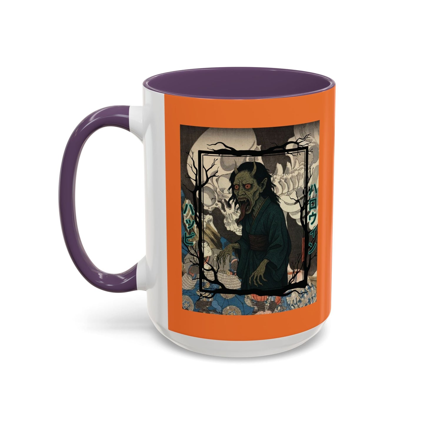 Yōkai Happy Halloween Orange Accent Mug by cypherpunkgear.com – cypherpunkgear.com | Cypherpunk Merch