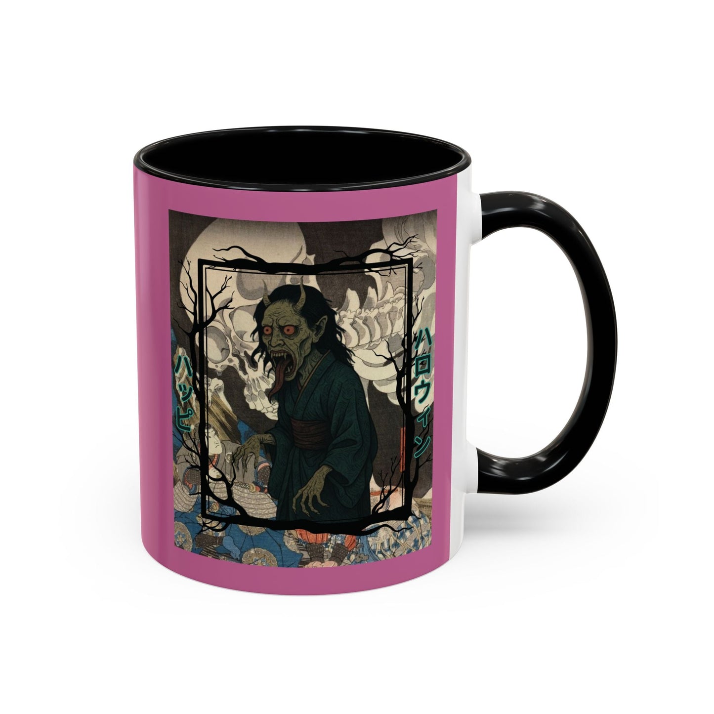 Yōkai Happy Halloween Pink Accent Mug by cypherpunkgear.com – cypherpunkgear.com | Cypherpunk Merch