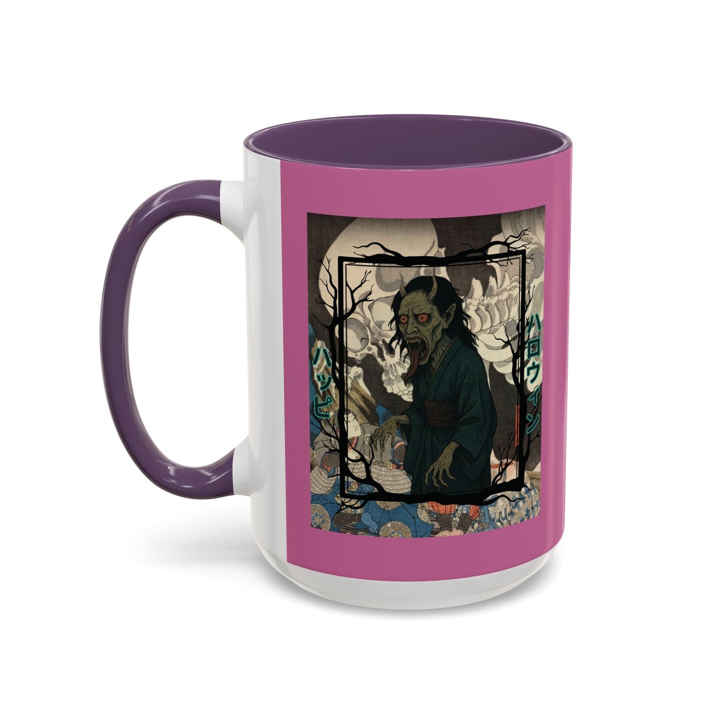 Yōkai Happy Halloween Pink Accent Mug by cypherpunkgear.com – cypherpunkgear.com | Cypherpunk Merch