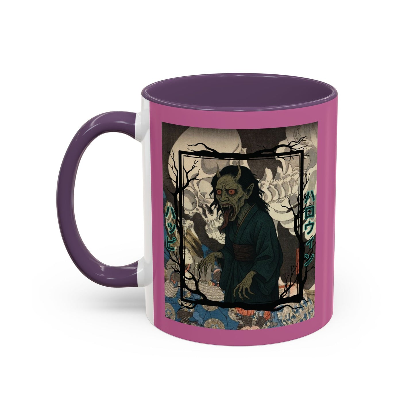 Yōkai Happy Halloween Pink Accent Mug by cypherpunkgear.com – cypherpunkgear.com | Cypherpunk Merch