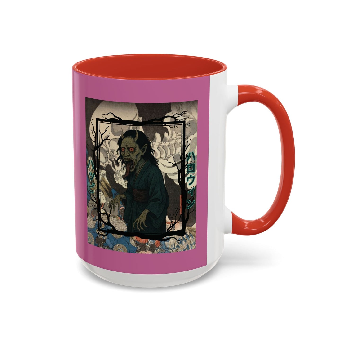 Yōkai Happy Halloween Pink Accent Mug by cypherpunkgear.com – cypherpunkgear.com | Cypherpunk Merch