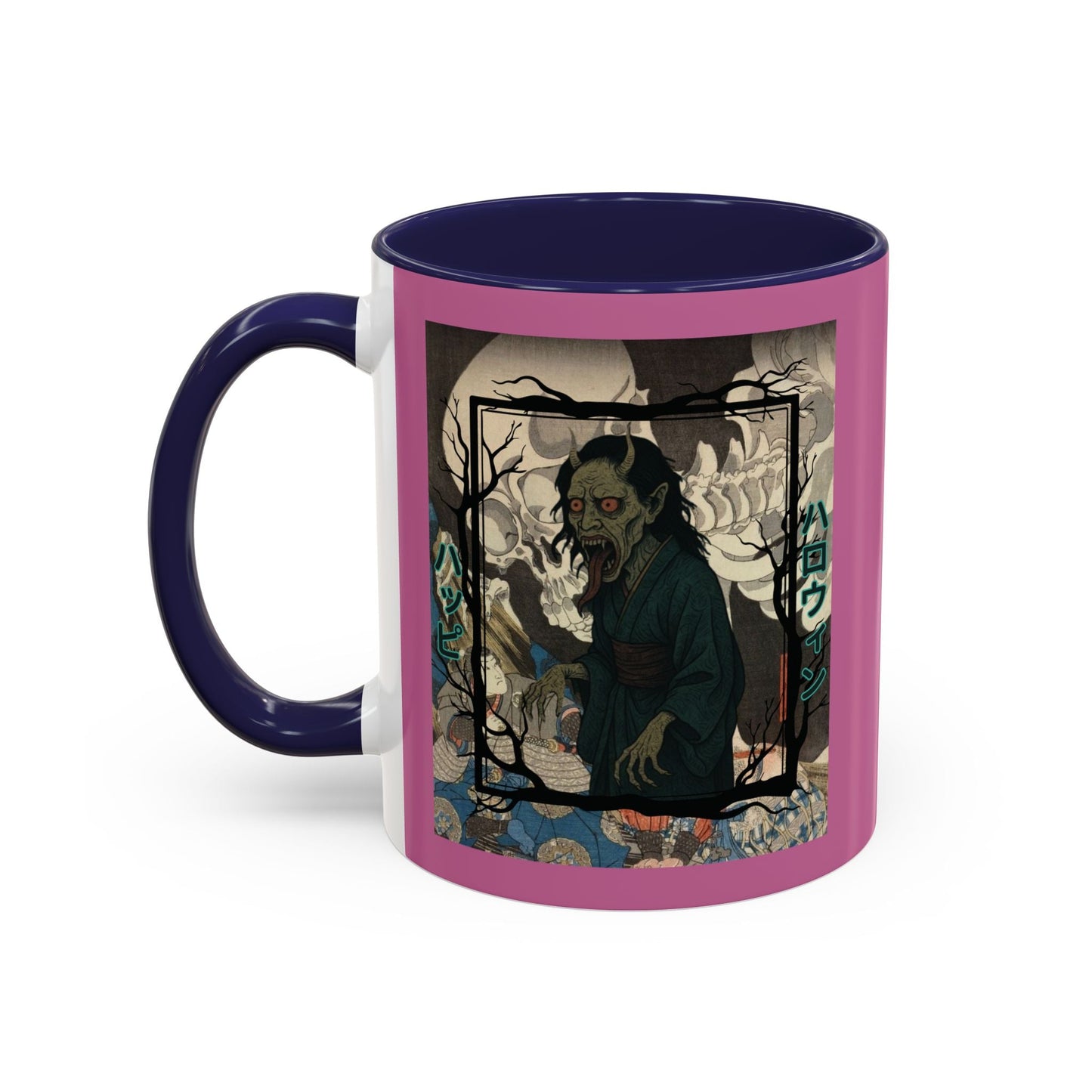 Yōkai Happy Halloween Pink Accent Mug by cypherpunkgear.com – cypherpunkgear.com | Cypherpunk Merch