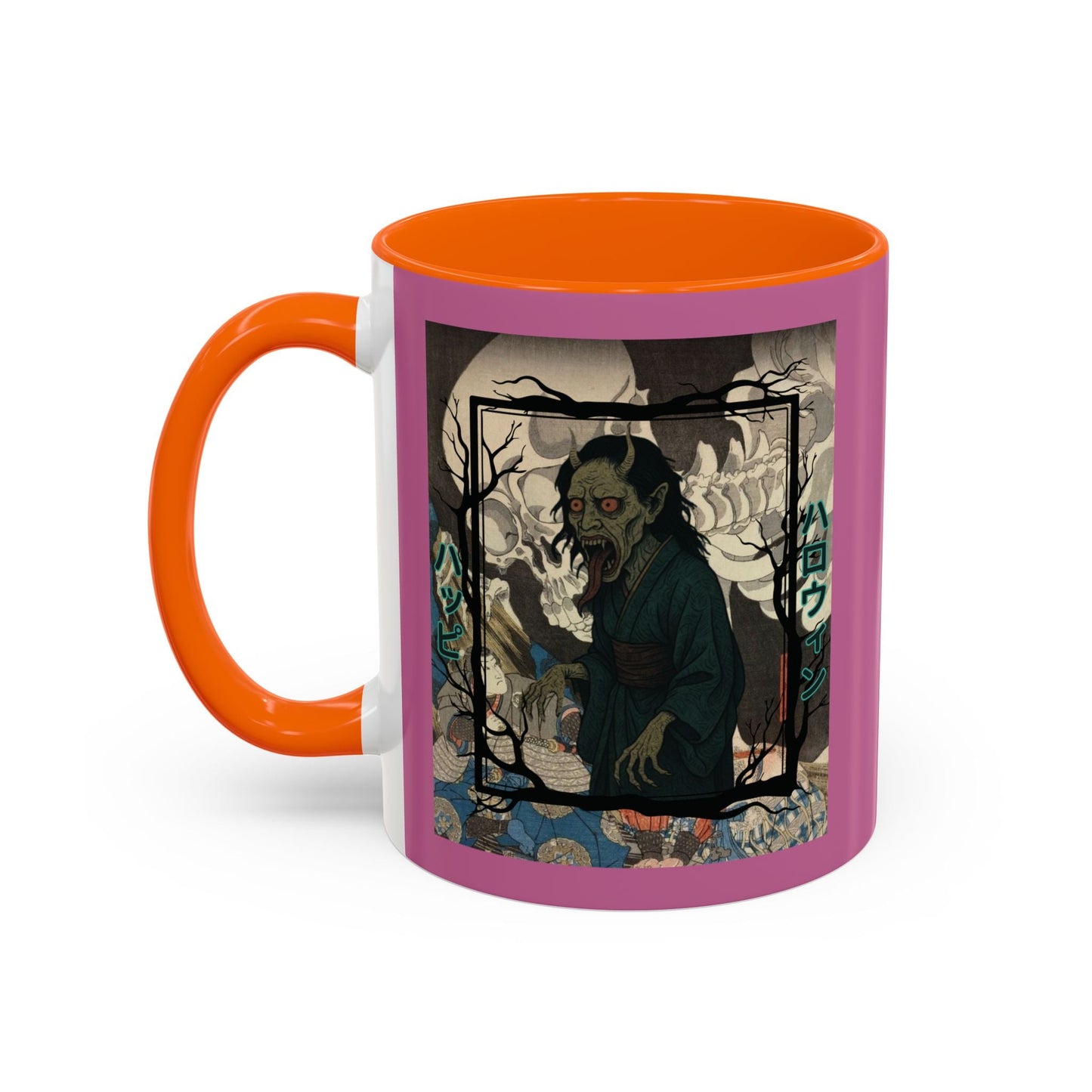 Yōkai Happy Halloween Pink Accent Mug by cypherpunkgear.com – cypherpunkgear.com | Cypherpunk Merch