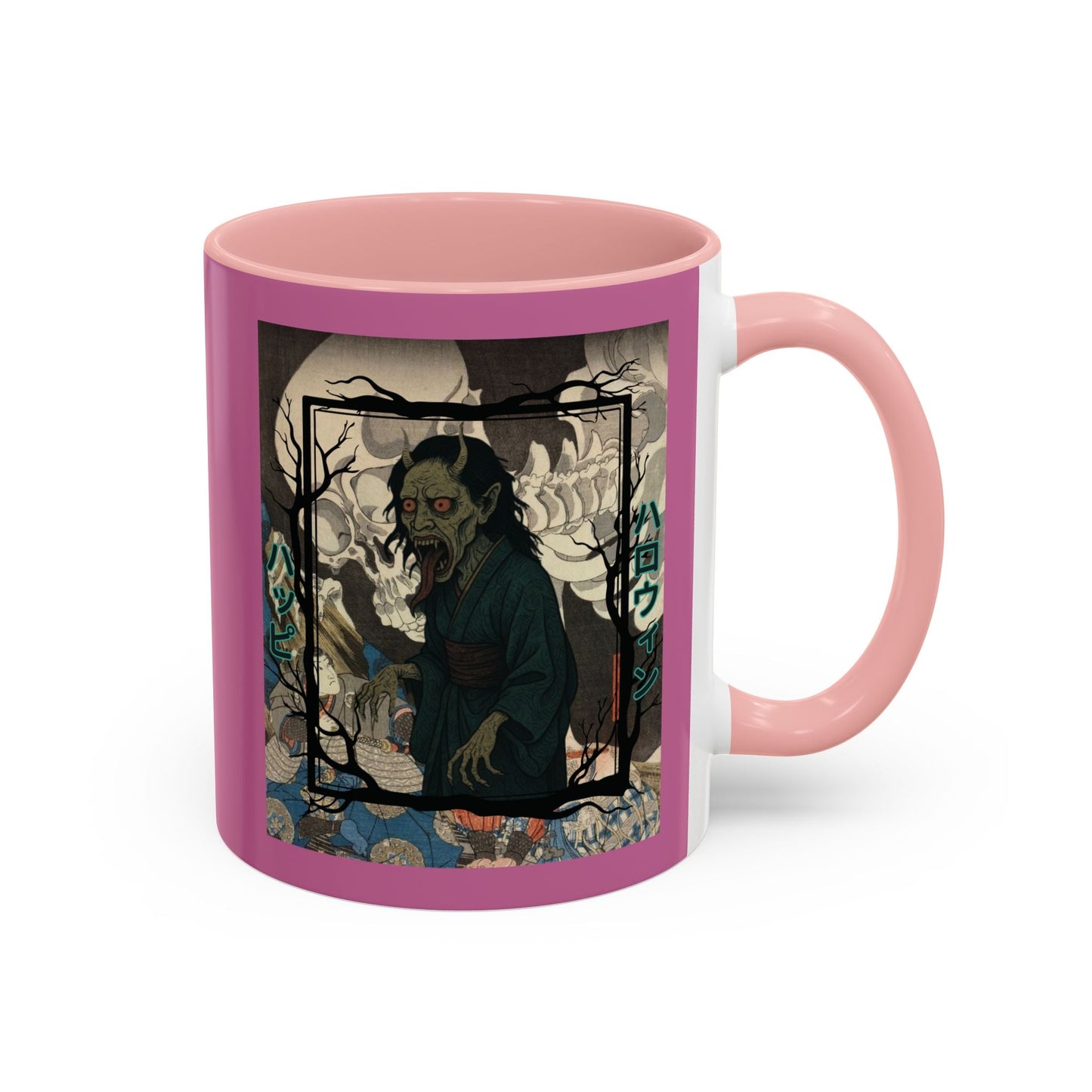 Yōkai Happy Halloween Pink Accent Mug by cypherpunkgear.com – cypherpunkgear.com | Cypherpunk Merch