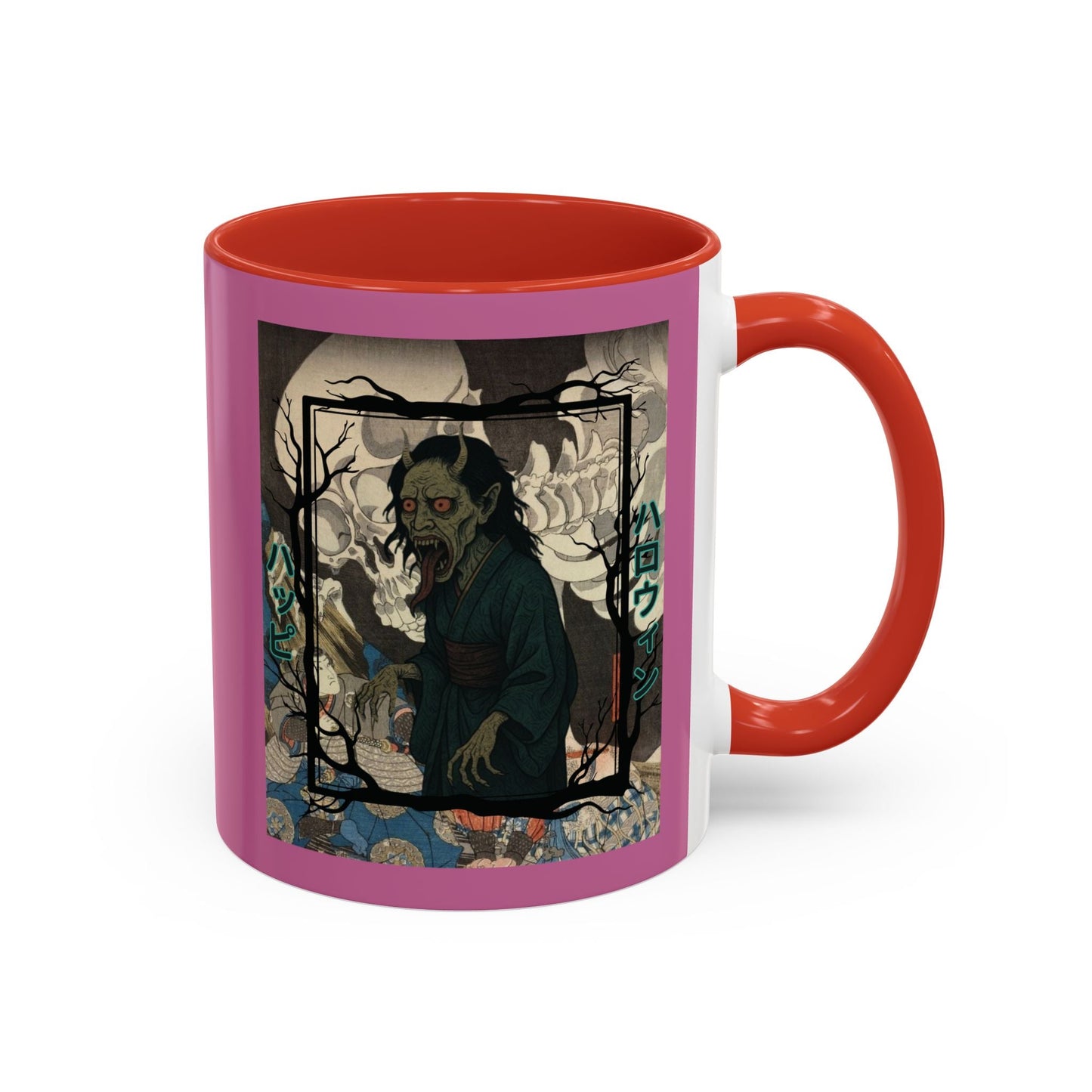 Yōkai Happy Halloween Pink Accent Mug by cypherpunkgear.com – cypherpunkgear.com | Cypherpunk Merch