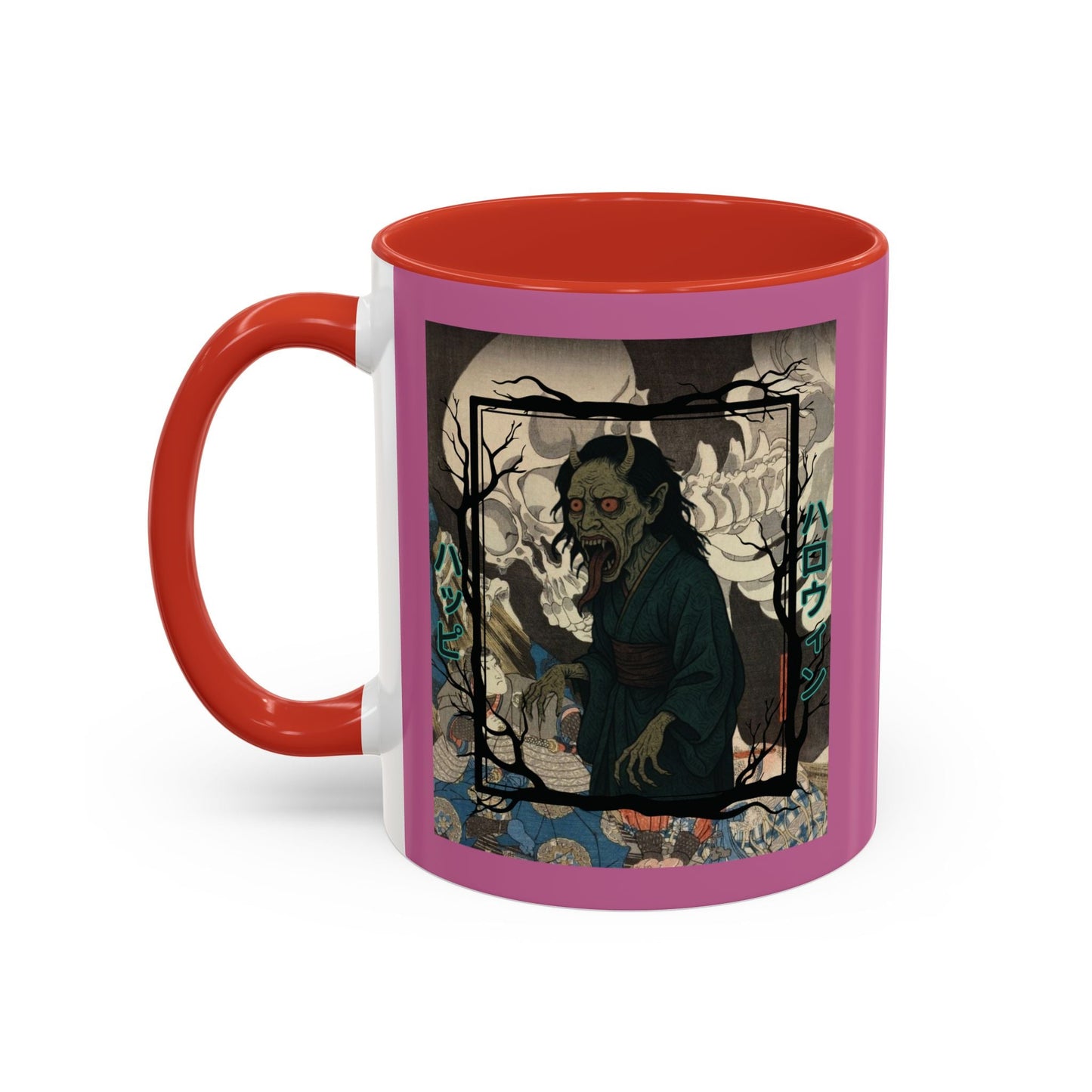 Yōkai Happy Halloween Pink Accent Mug by cypherpunkgear.com – cypherpunkgear.com | Cypherpunk Merch
