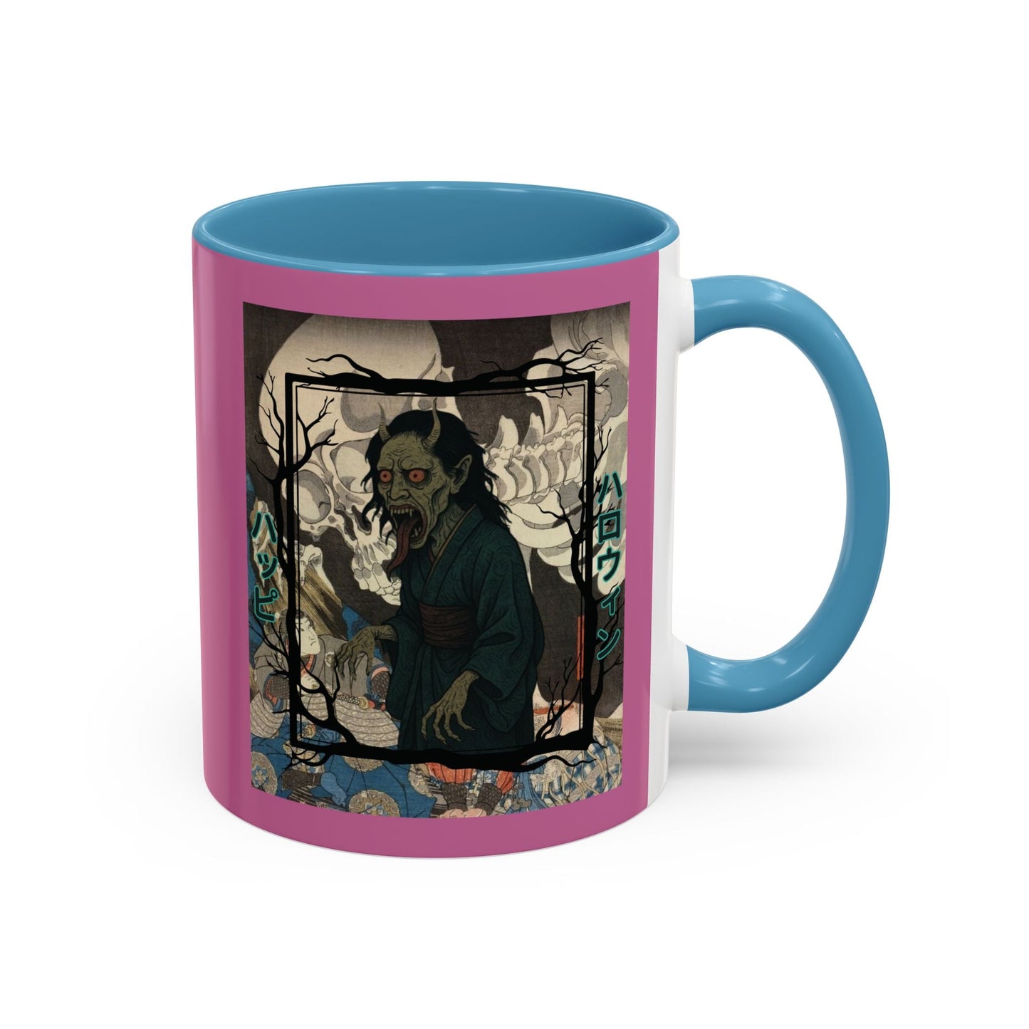 Yōkai Happy Halloween Pink Accent Mug by cypherpunkgear.com – cypherpunkgear.com | Cypherpunk Merch