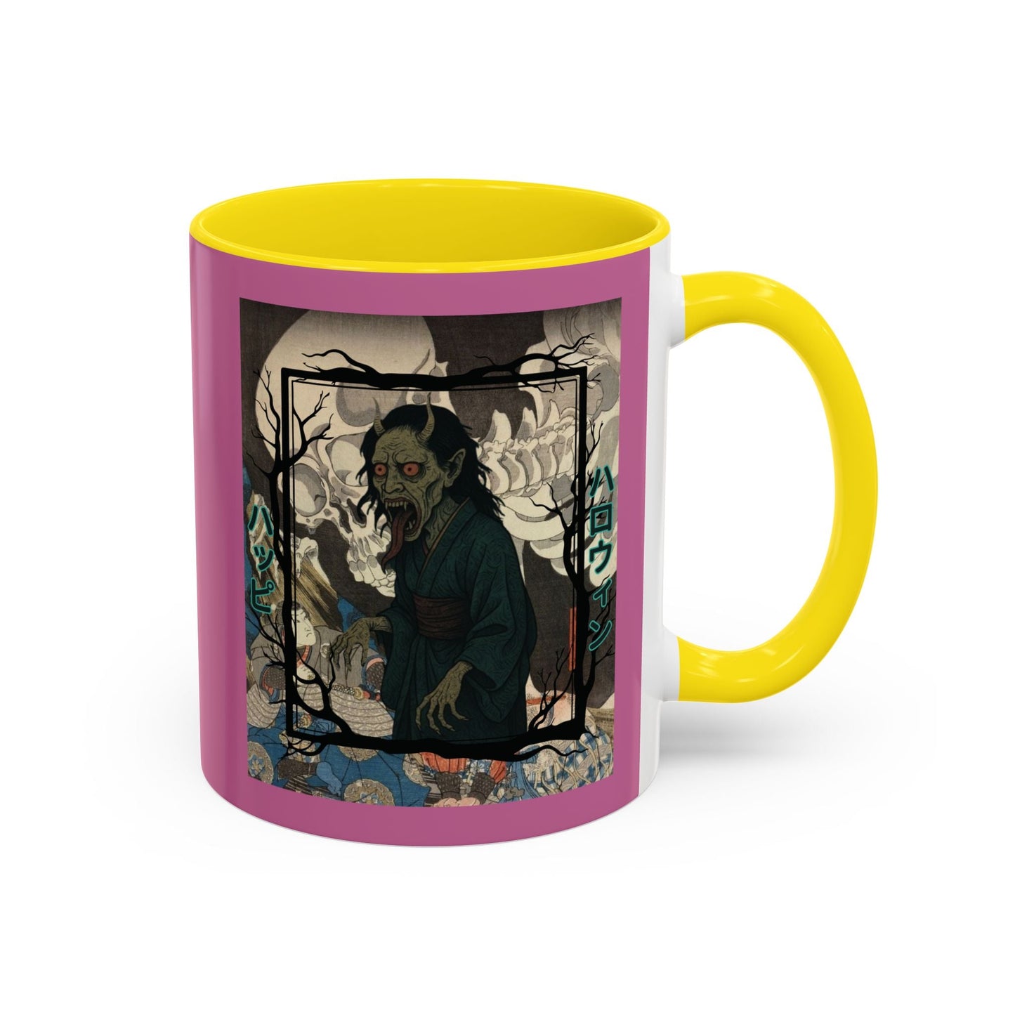 Yōkai Happy Halloween Pink Accent Mug by cypherpunkgear.com – cypherpunkgear.com | Cypherpunk Merch
