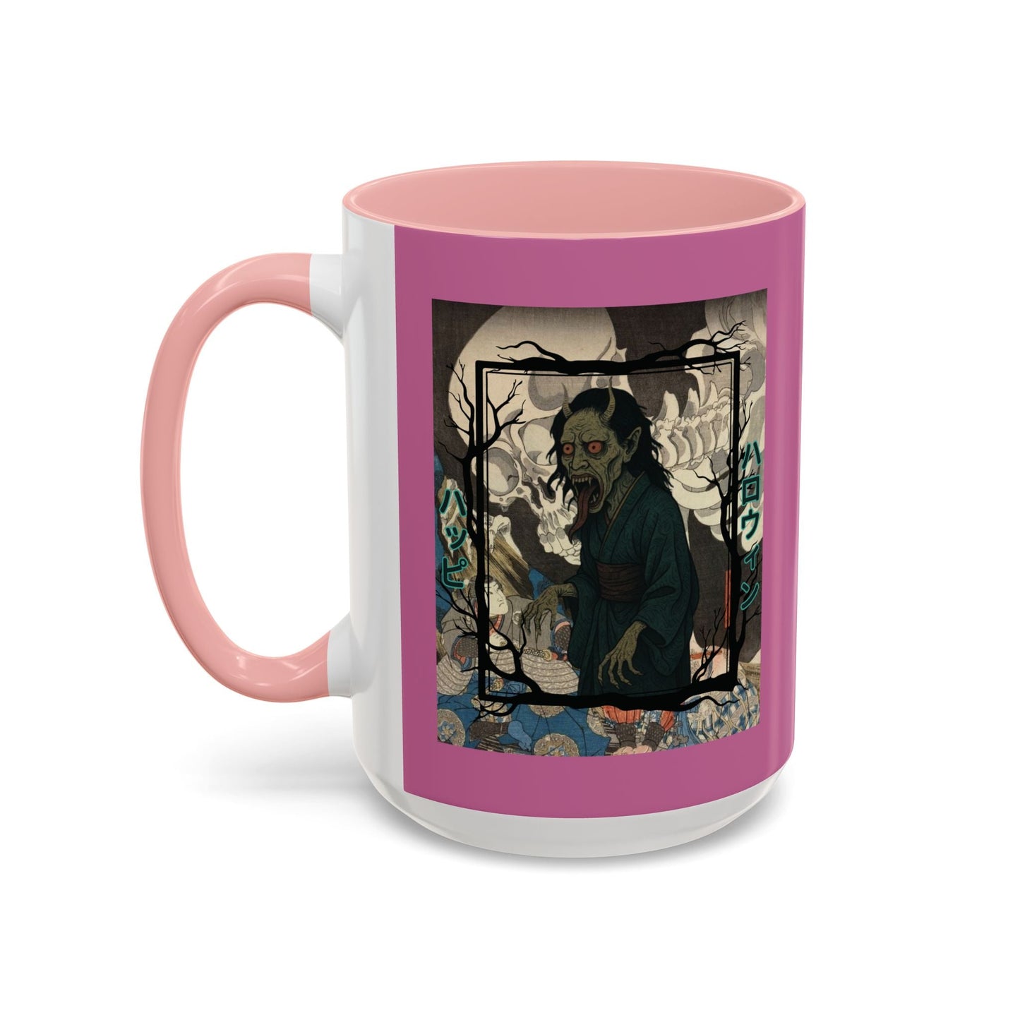 Yōkai Happy Halloween Pink Accent Mug by cypherpunkgear.com – cypherpunkgear.com | Cypherpunk Merch