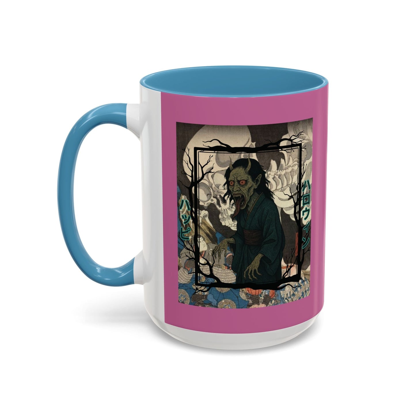 Yōkai Happy Halloween Pink Accent Mug by cypherpunkgear.com – cypherpunkgear.com | Cypherpunk Merch