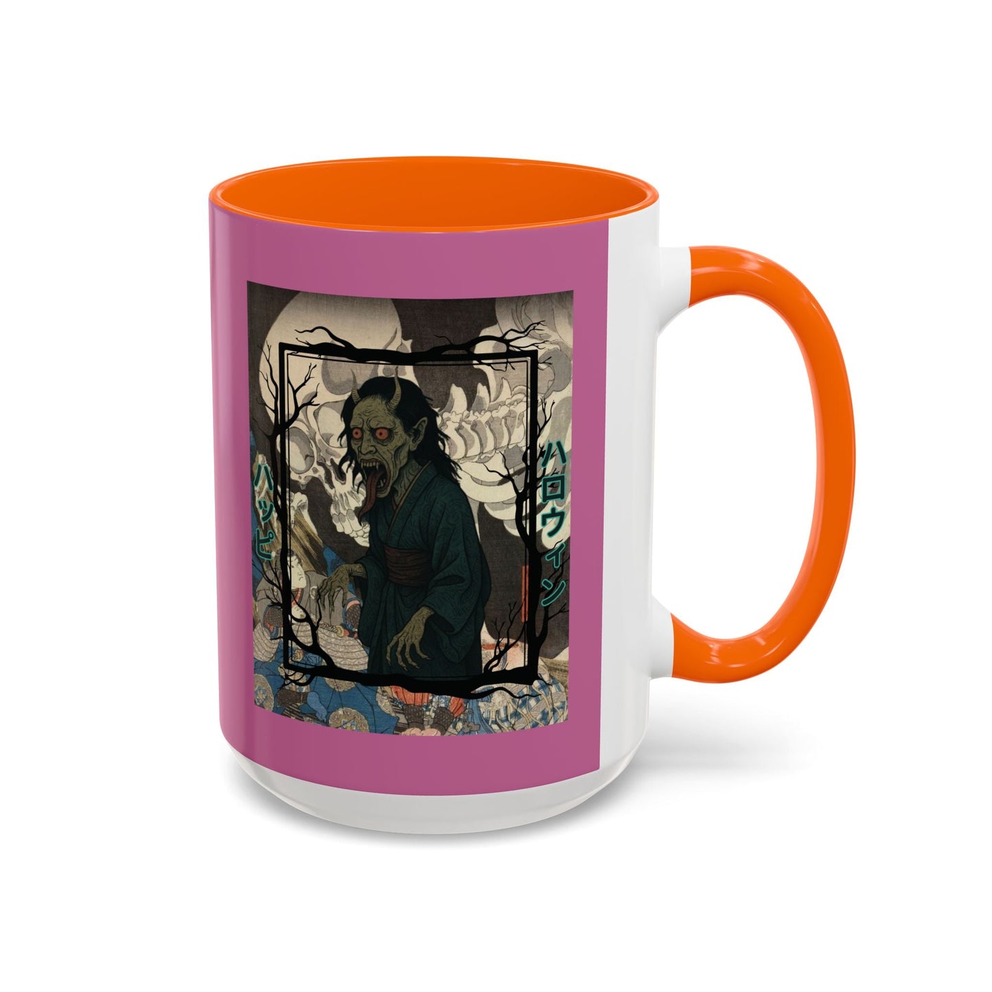 Yōkai Happy Halloween Pink Accent Mug by cypherpunkgear.com – cypherpunkgear.com | Cypherpunk Merch