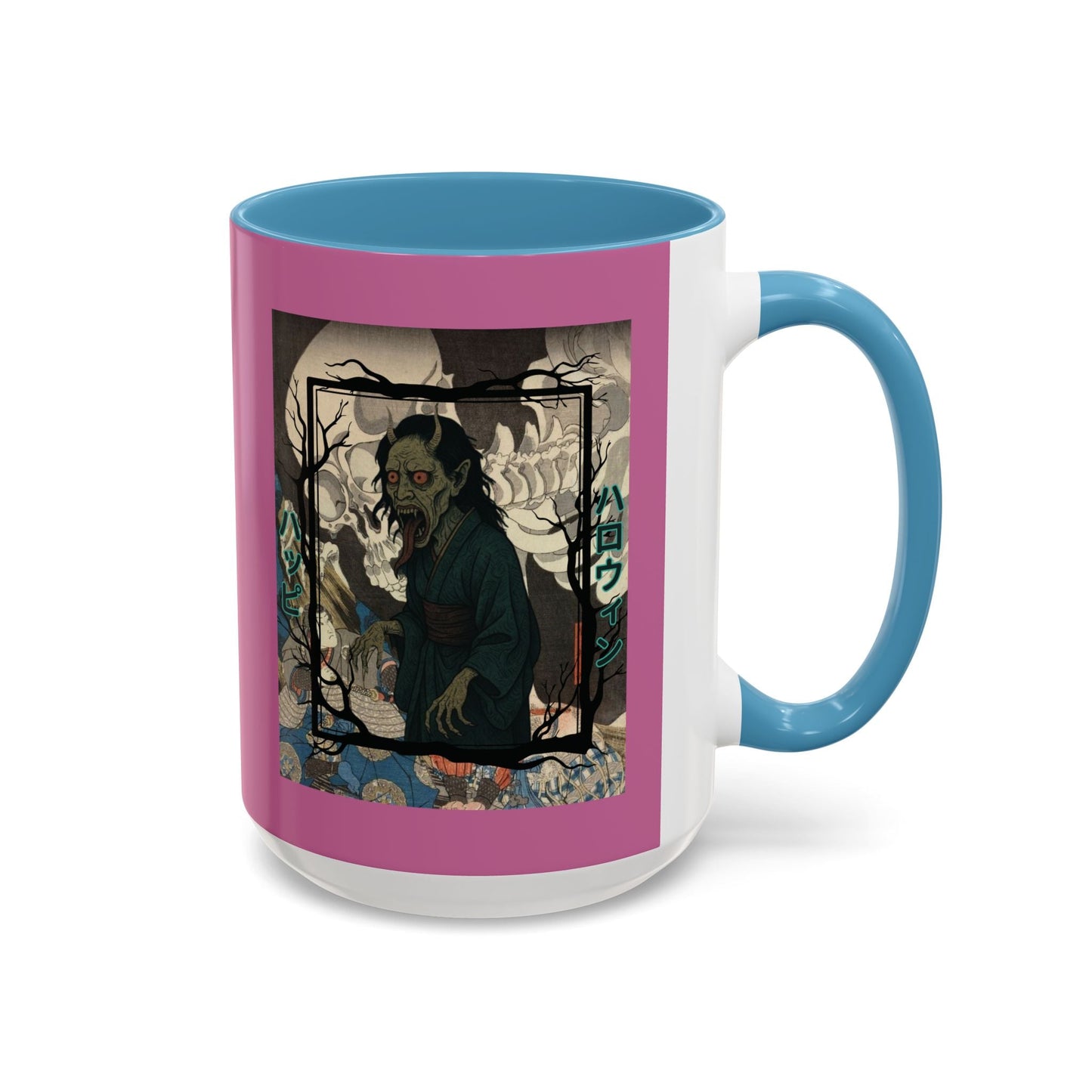 Yōkai Happy Halloween Pink Accent Mug by cypherpunkgear.com – cypherpunkgear.com | Cypherpunk Merch