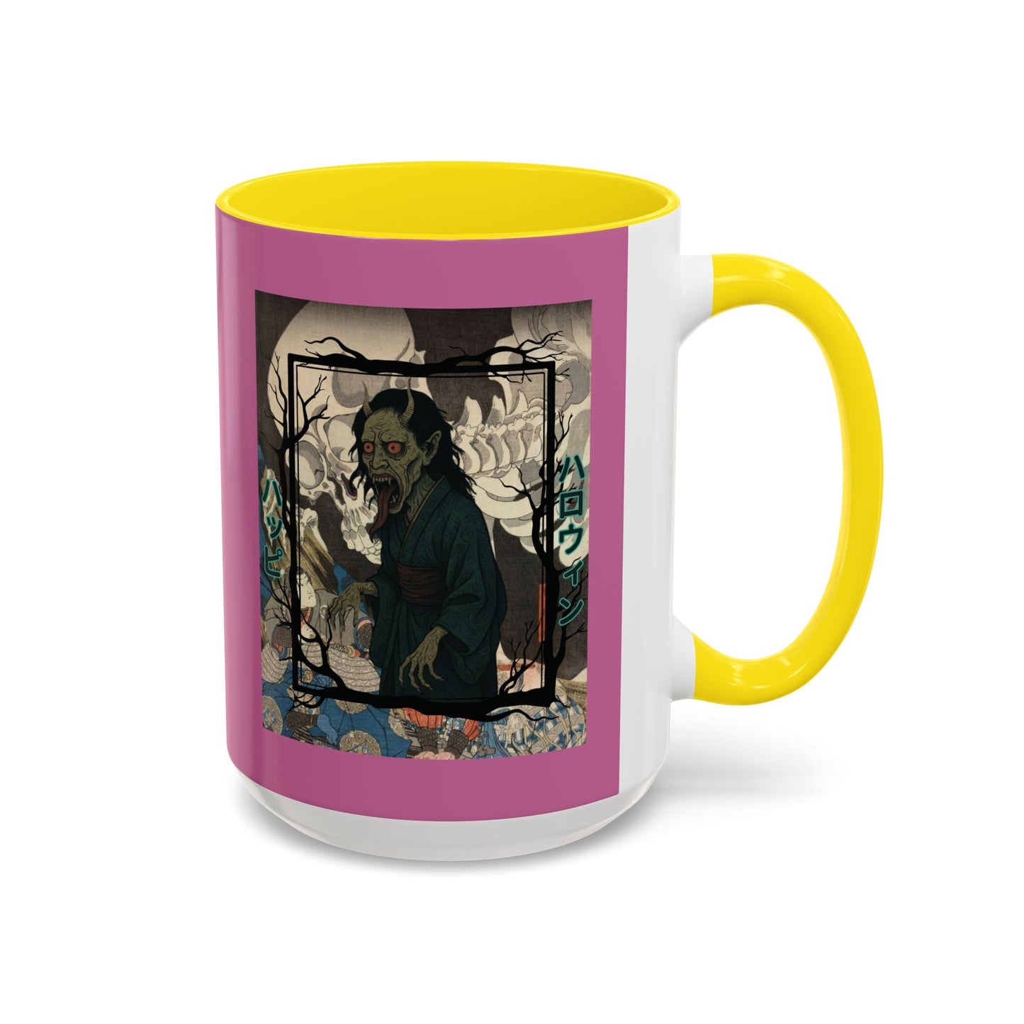 Yōkai Happy Halloween Pink Accent Mug by cypherpunkgear.com – cypherpunkgear.com | Cypherpunk Merch