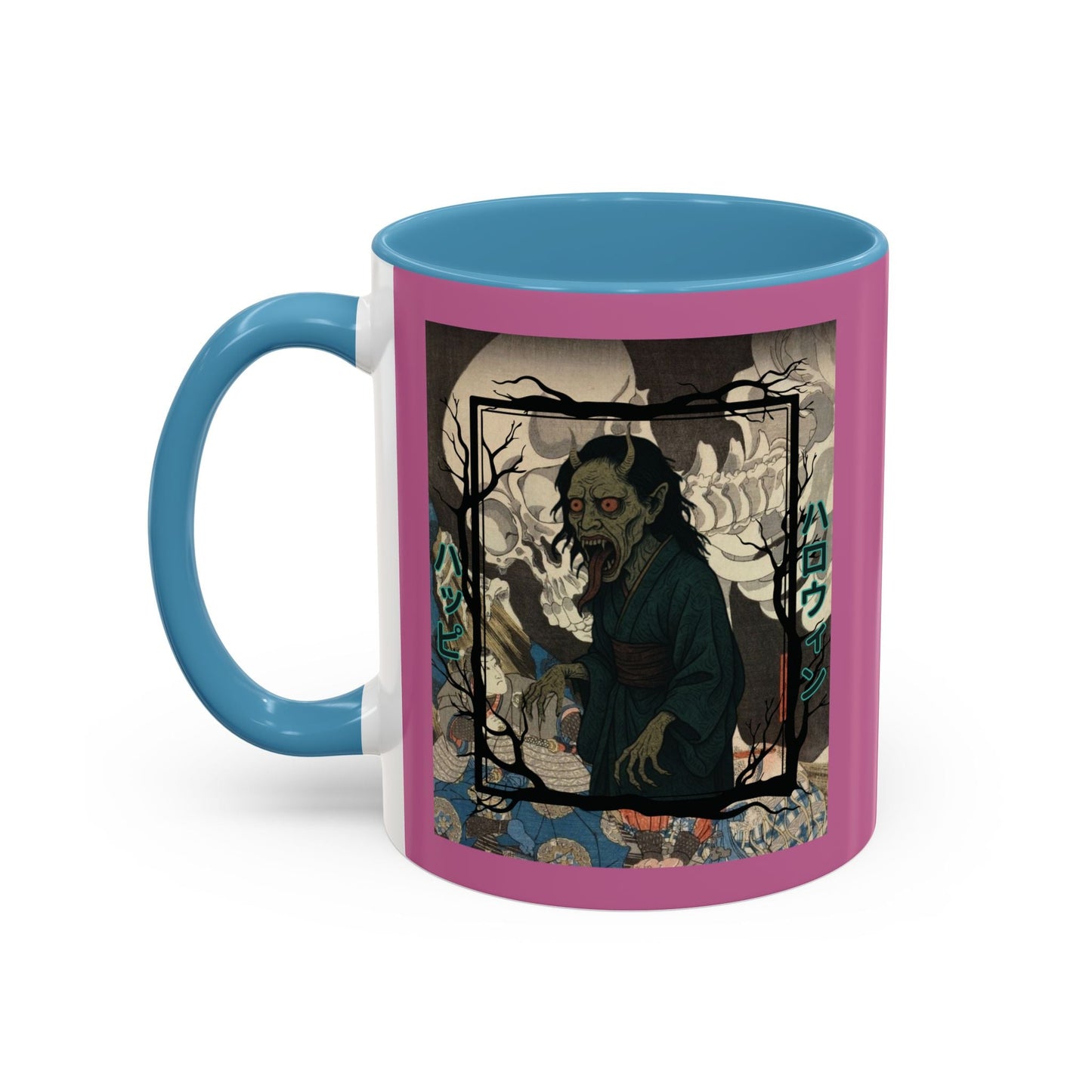 Yōkai Happy Halloween Pink Accent Mug by cypherpunkgear.com – cypherpunkgear.com | Cypherpunk Merch