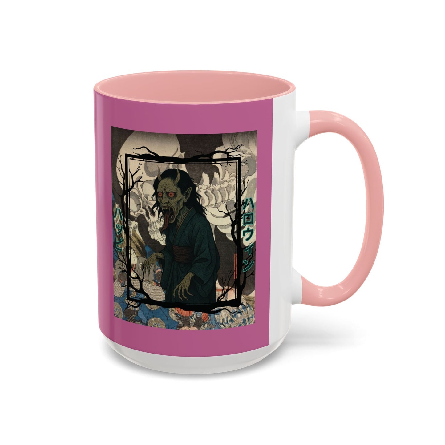 Yōkai Happy Halloween Pink Accent Mug by cypherpunkgear.com – cypherpunkgear.com | Cypherpunk Merch