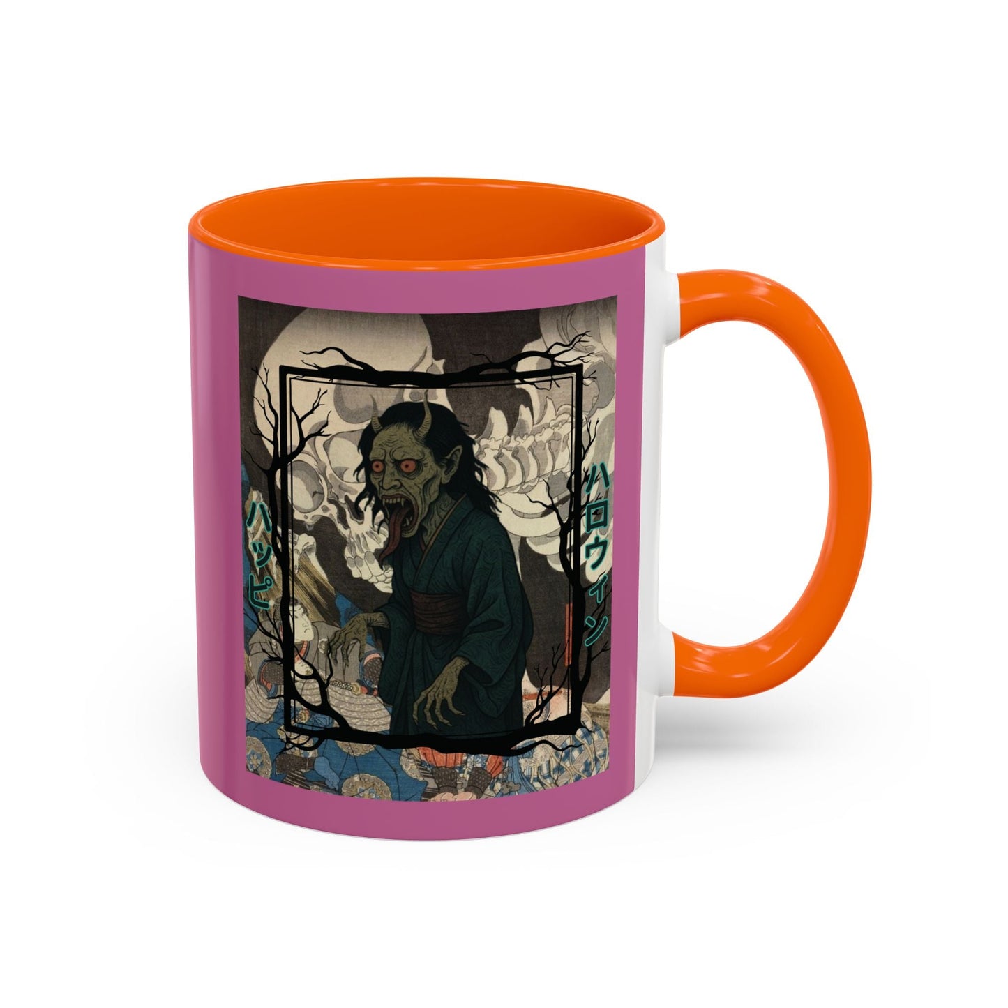 Yōkai Happy Halloween Pink Accent Mug by cypherpunkgear.com – cypherpunkgear.com | Cypherpunk Merch