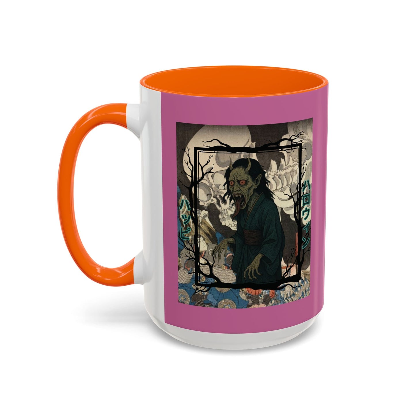 Yōkai Happy Halloween Pink Accent Mug by cypherpunkgear.com – cypherpunkgear.com | Cypherpunk Merch
