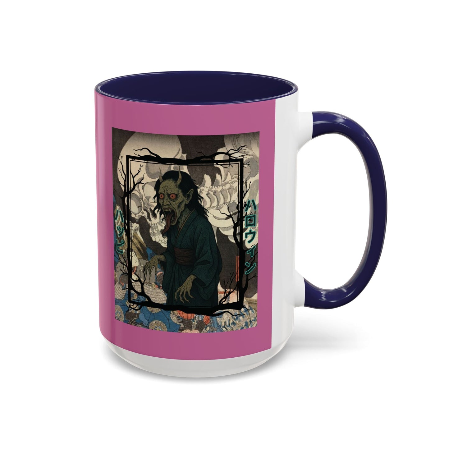 Yōkai Happy Halloween Pink Accent Mug by cypherpunkgear.com – cypherpunkgear.com | Cypherpunk Merch
