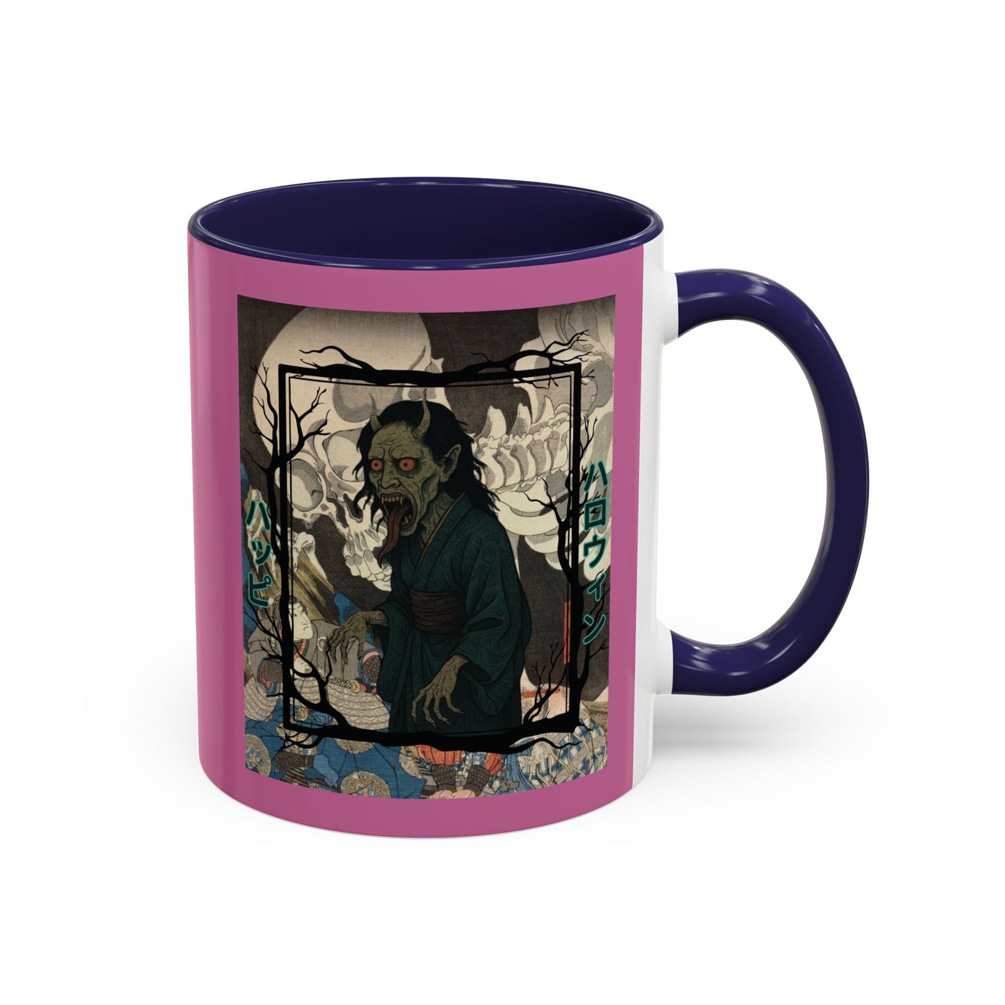 Yōkai Happy Halloween Pink Accent Mug by cypherpunkgear.com – cypherpunkgear.com | Cypherpunk Merch