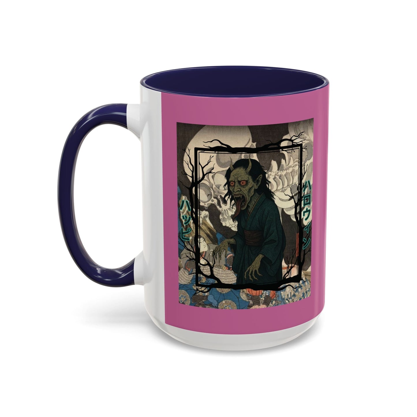 Yōkai Happy Halloween Pink Accent Mug by cypherpunkgear.com – cypherpunkgear.com | Cypherpunk Merch