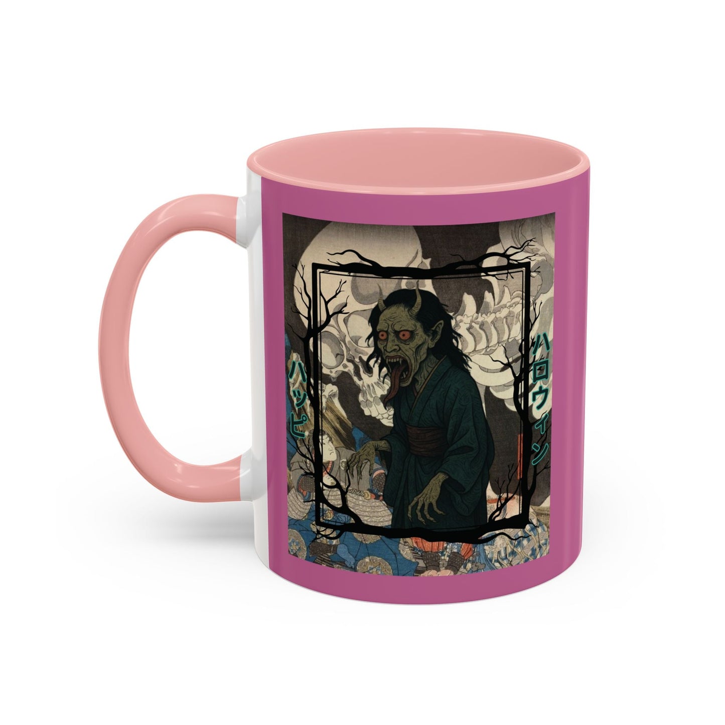 Yōkai Happy Halloween Pink Accent Mug by cypherpunkgear.com – cypherpunkgear.com | Cypherpunk Merch