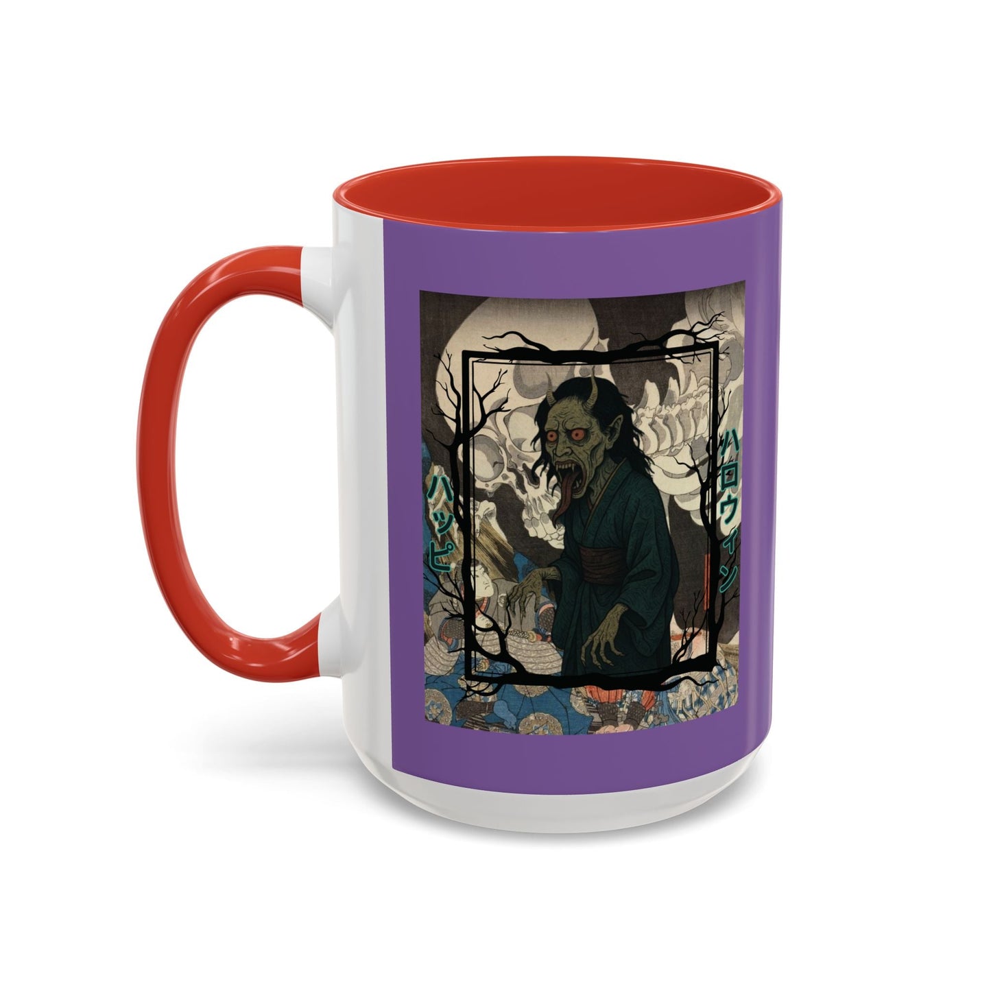 Yōkai Happy Halloween Purple Accent Mug by cypherpunkgear.com – cypherpunkgear.com | Cypherpunk Merch