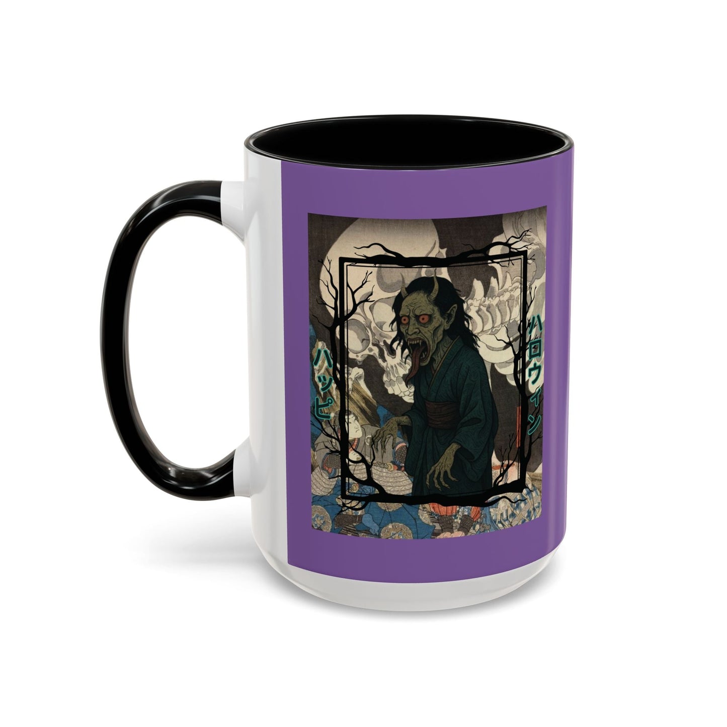 Yōkai Happy Halloween Purple Accent Mug by cypherpunkgear.com – cypherpunkgear.com | Cypherpunk Merch