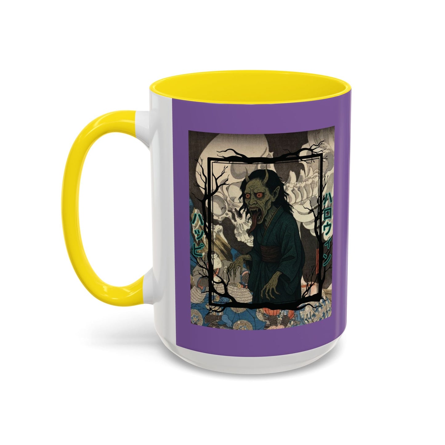 Yōkai Happy Halloween Purple Accent Mug by cypherpunkgear.com – cypherpunkgear.com | Cypherpunk Merch