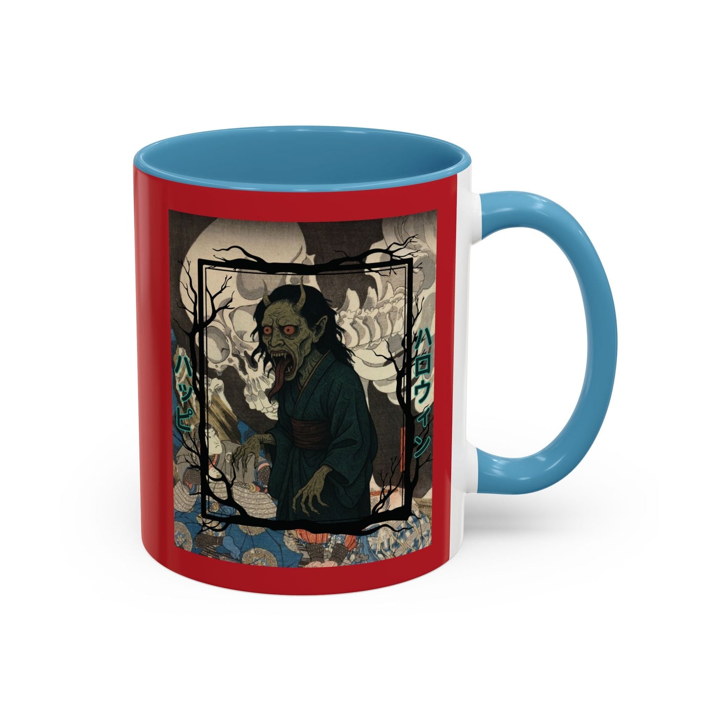 Yōkai Happy Halloween Red Accent Mug by cypherpunkgear.com – cypherpunkgear.com | Cypherpunk Merch