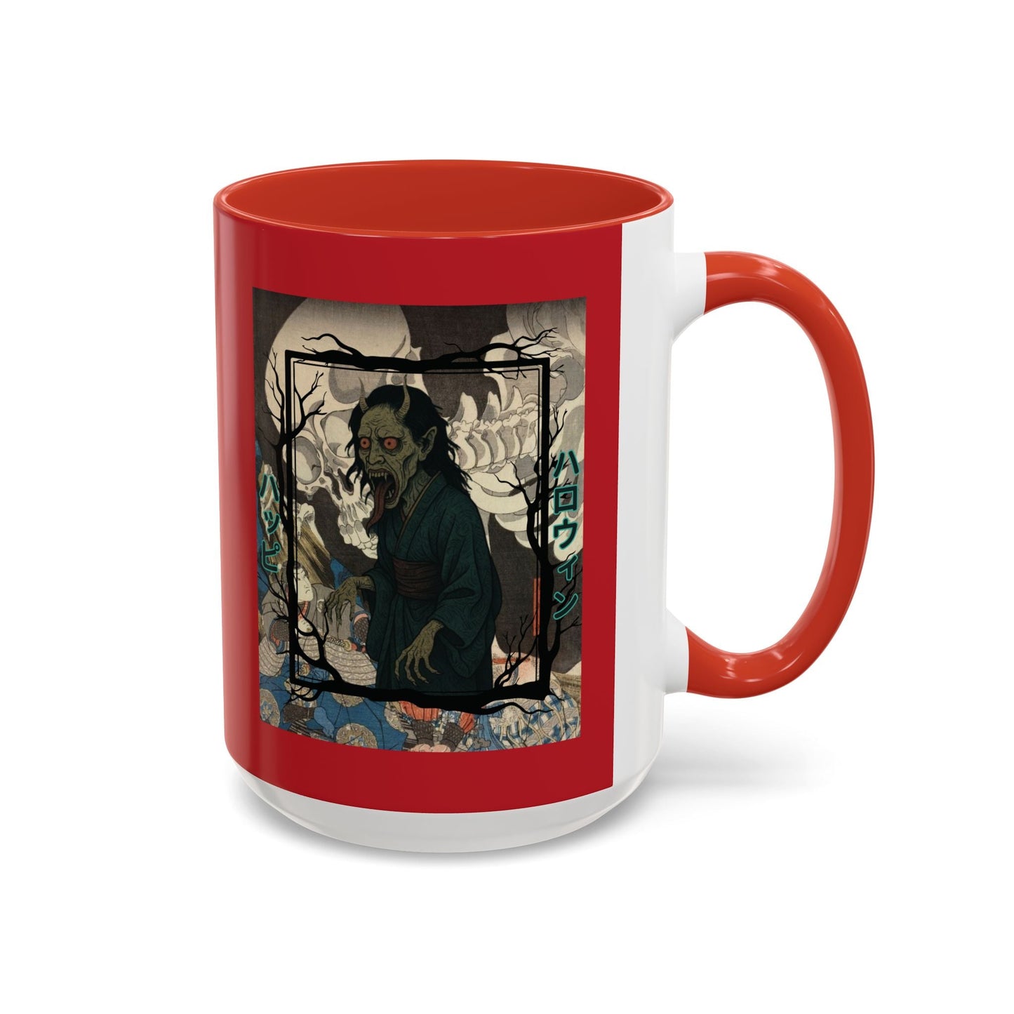 Yōkai Happy Halloween Red Accent Mug by cypherpunkgear.com – cypherpunkgear.com | Cypherpunk Merch
