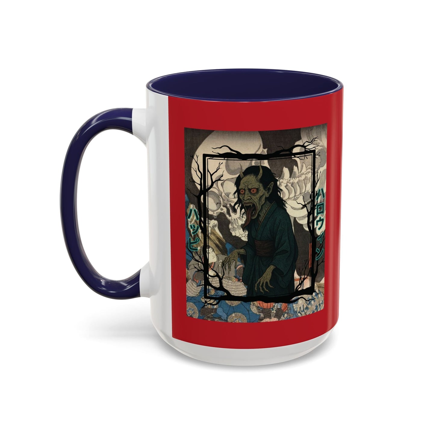 Yōkai Happy Halloween Red Accent Mug by cypherpunkgear.com – cypherpunkgear.com | Cypherpunk Merch