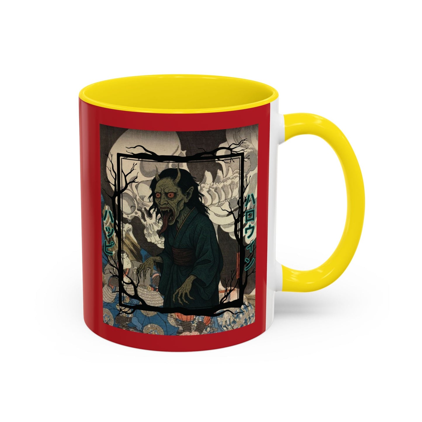 Yōkai Happy Halloween Red Accent Mug by cypherpunkgear.com – cypherpunkgear.com | Cypherpunk Merch