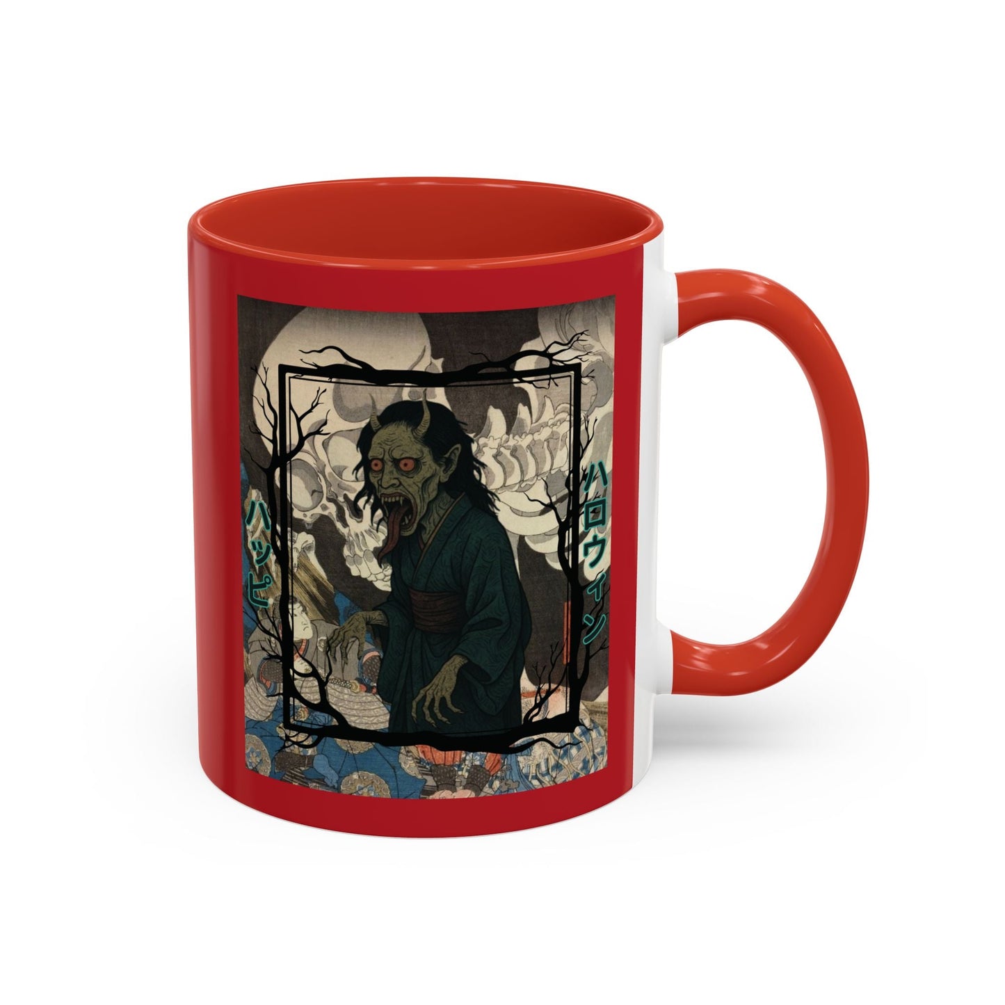 Yōkai Happy Halloween Red Accent Mug by cypherpunkgear.com – cypherpunkgear.com | Cypherpunk Merch