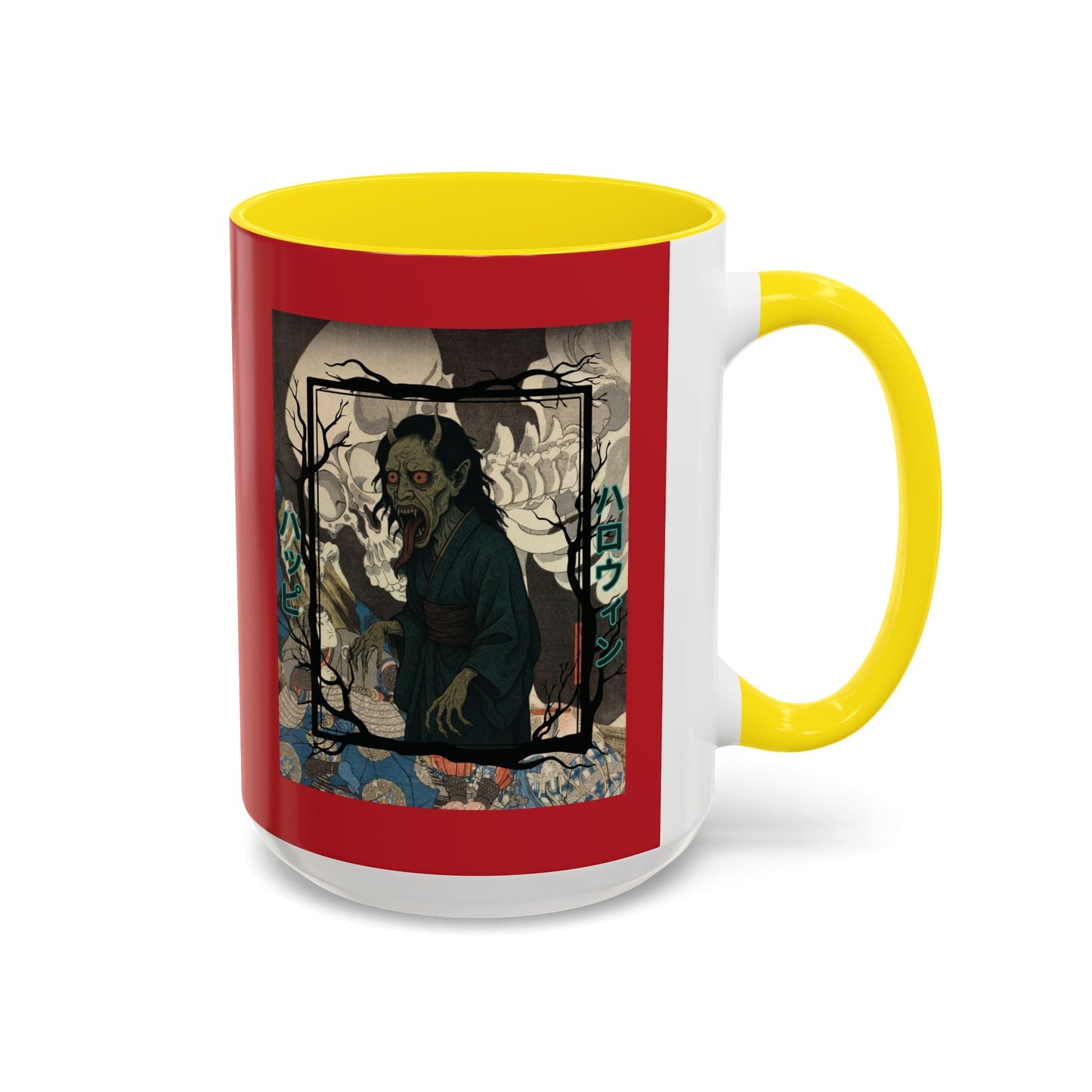 Yōkai Happy Halloween Red Accent Mug by cypherpunkgear.com – cypherpunkgear.com | Cypherpunk Merch