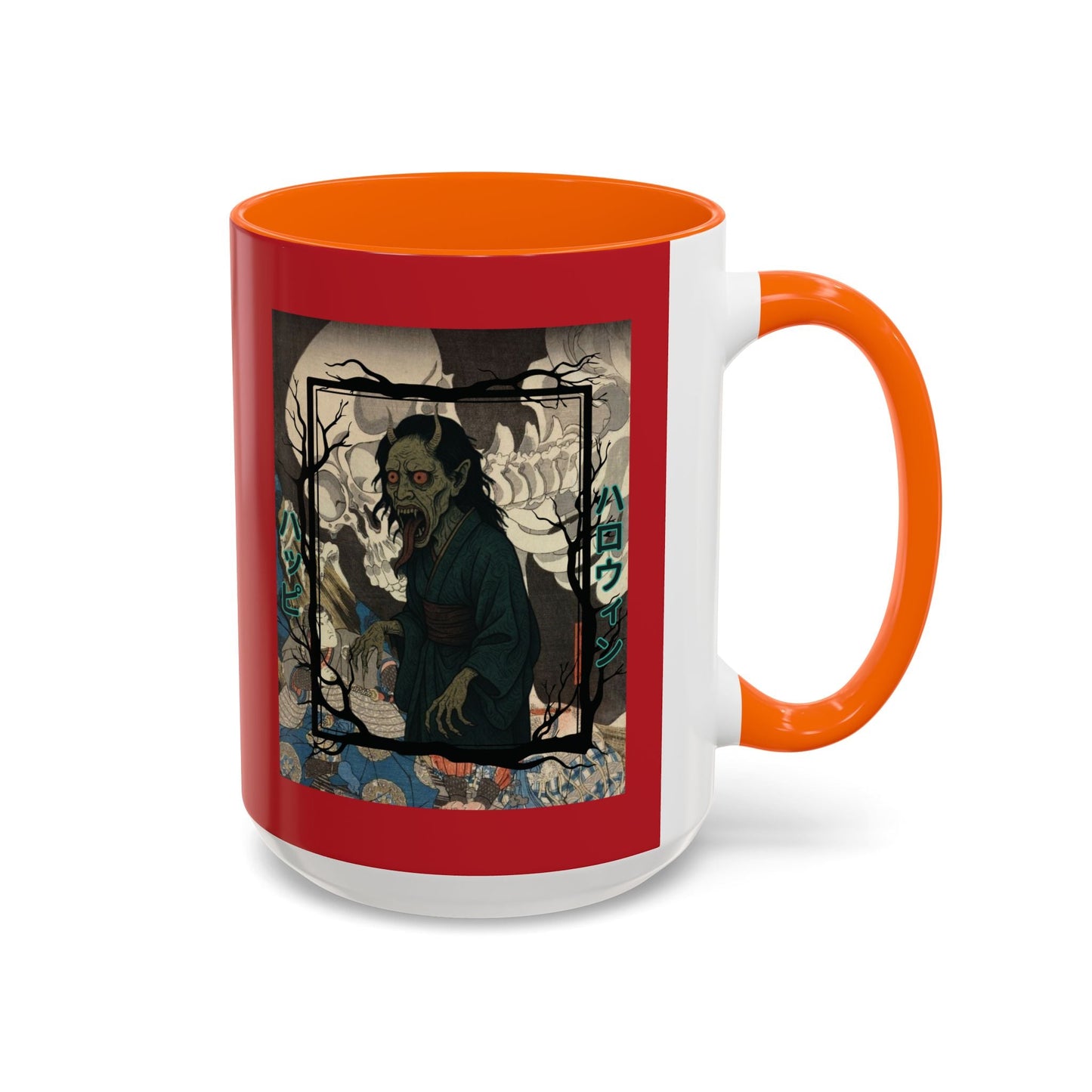 Yōkai Happy Halloween Red Accent Mug by cypherpunkgear.com – cypherpunkgear.com | Cypherpunk Merch