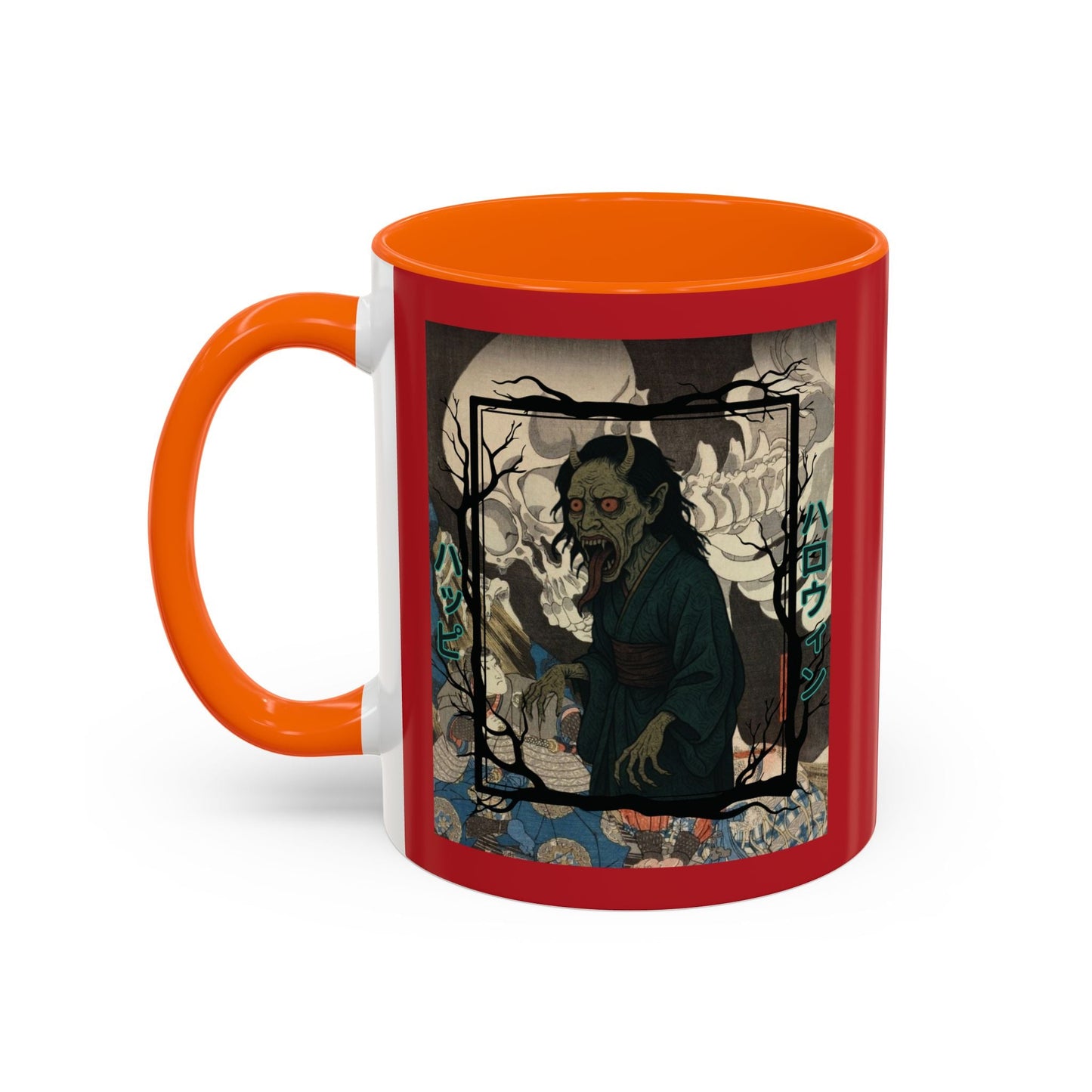 Yōkai Happy Halloween Red Accent Mug by cypherpunkgear.com – cypherpunkgear.com | Cypherpunk Merch