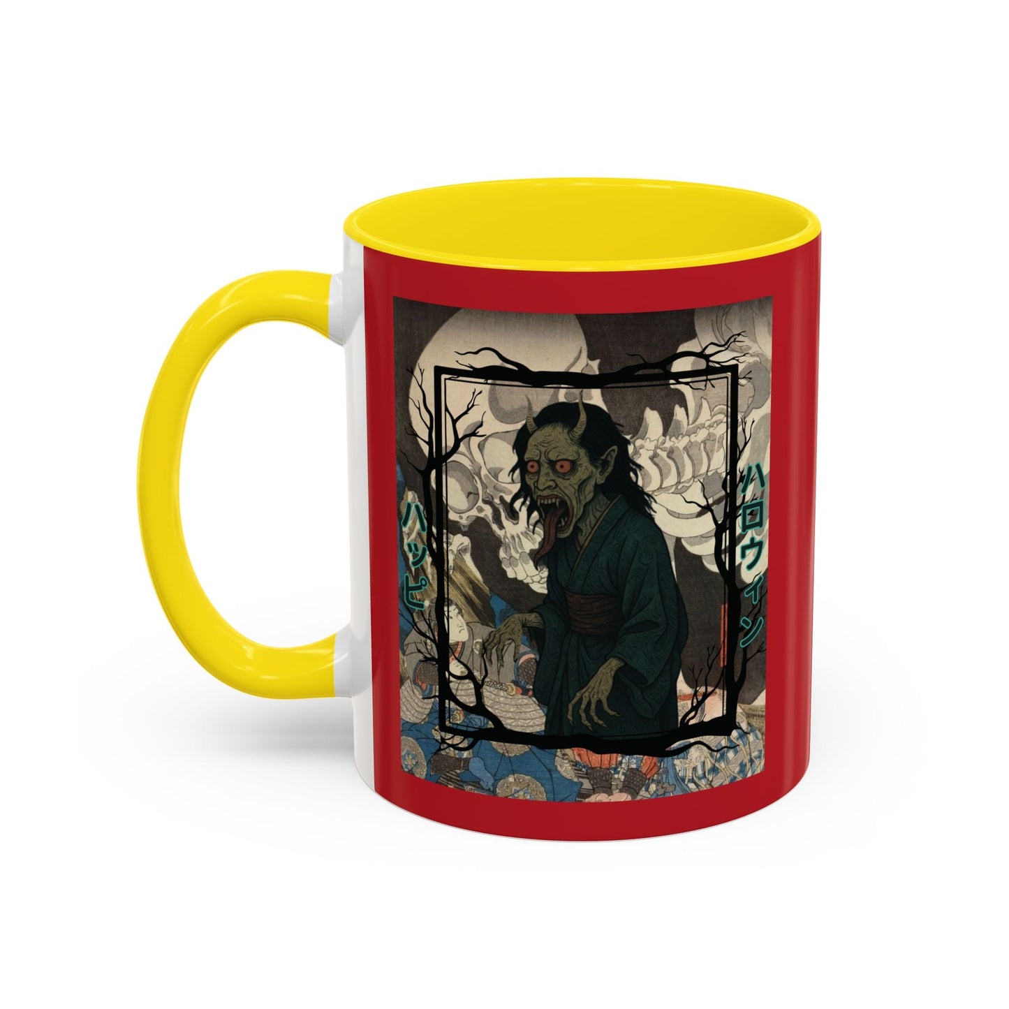 Yōkai Happy Halloween Red Accent Mug by cypherpunkgear.com – cypherpunkgear.com | Cypherpunk Merch