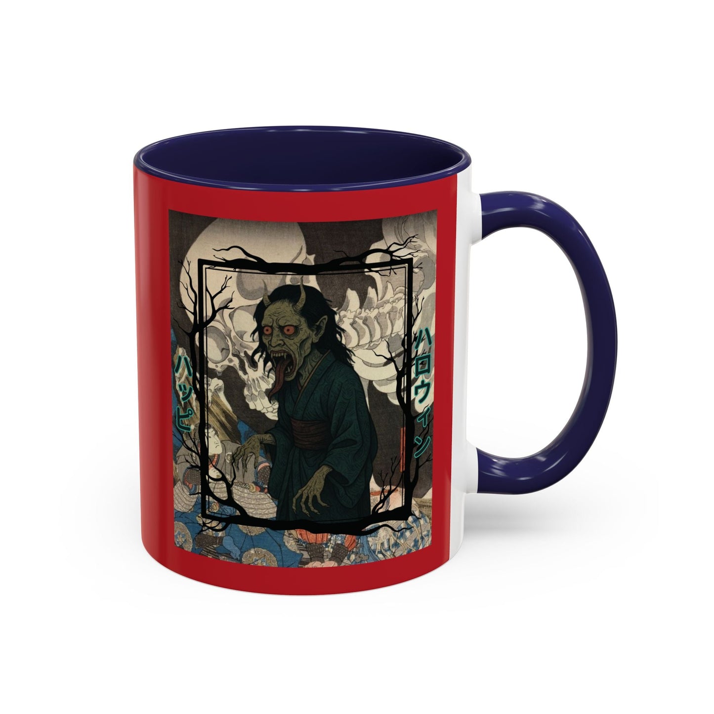 Yōkai Happy Halloween Red Accent Mug by cypherpunkgear.com – cypherpunkgear.com | Cypherpunk Merch