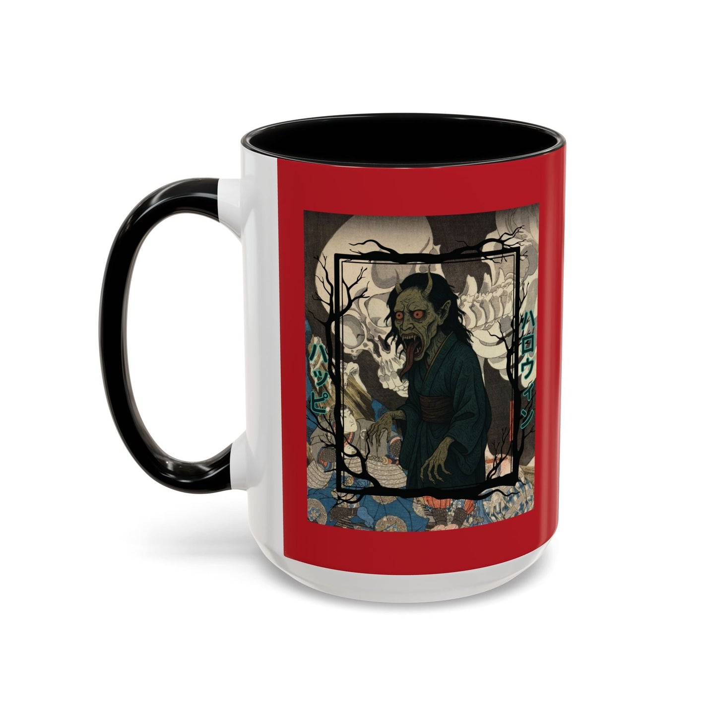 Yōkai Happy Halloween Red Accent Mug by cypherpunkgear.com – cypherpunkgear.com | Cypherpunk Merch