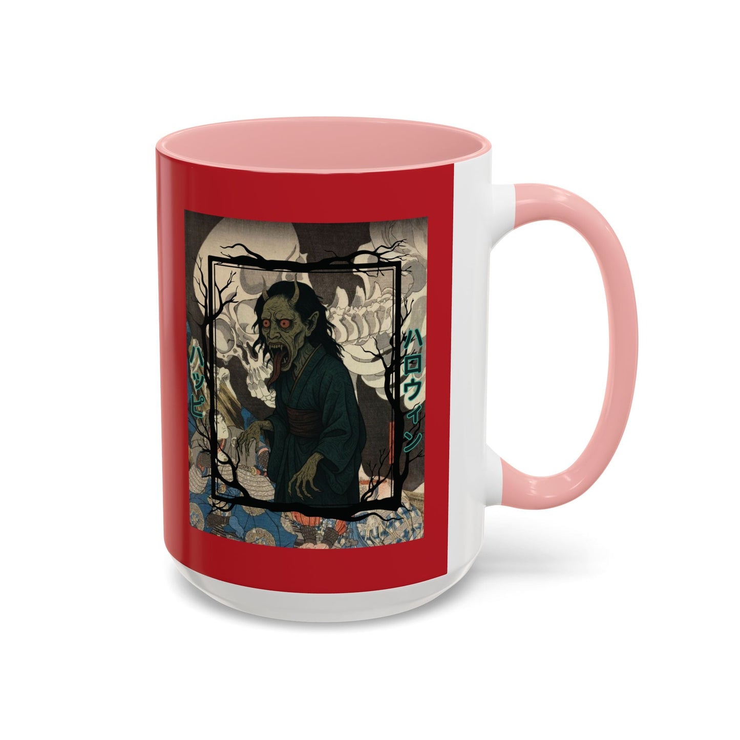 Yōkai Happy Halloween Red Accent Mug by cypherpunkgear.com – cypherpunkgear.com | Cypherpunk Merch