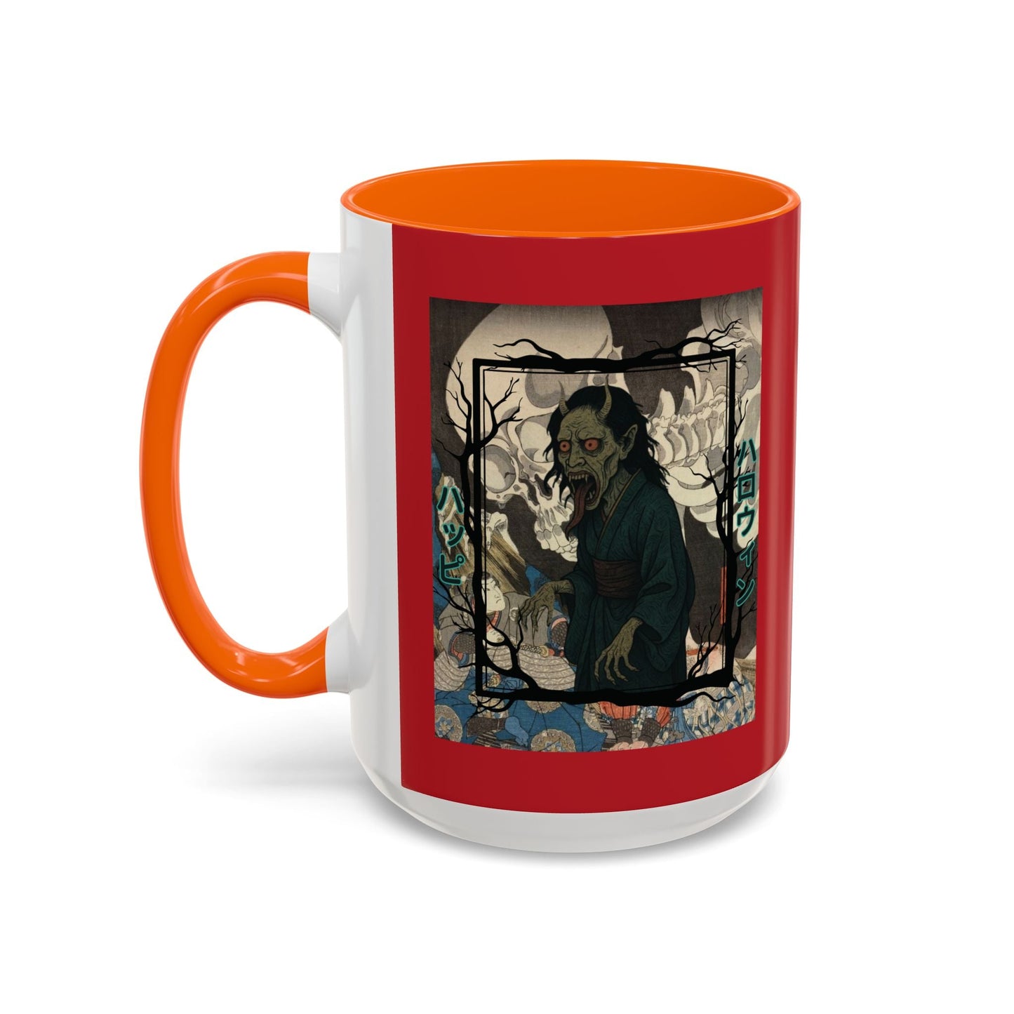 Yōkai Happy Halloween Red Accent Mug by cypherpunkgear.com – cypherpunkgear.com | Cypherpunk Merch