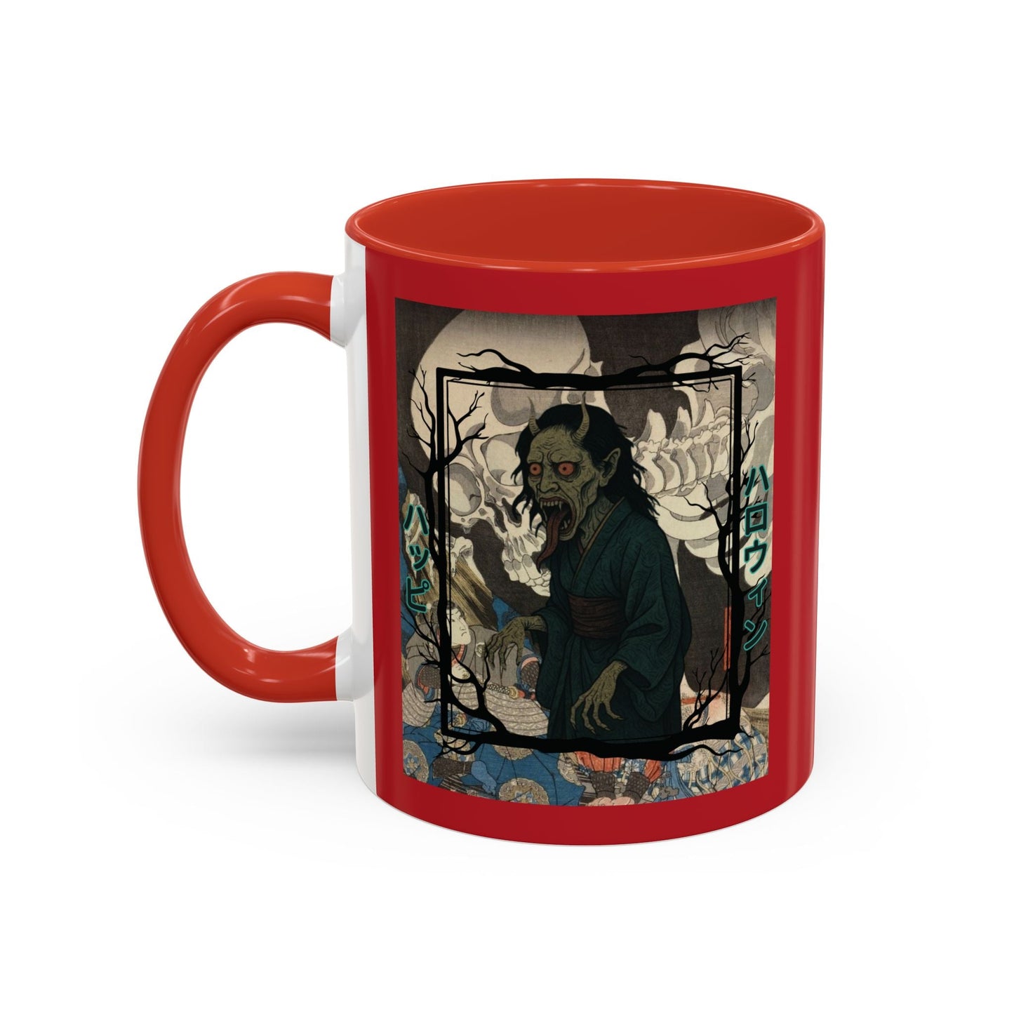 Yōkai Happy Halloween Red Accent Mug by cypherpunkgear.com – cypherpunkgear.com | Cypherpunk Merch