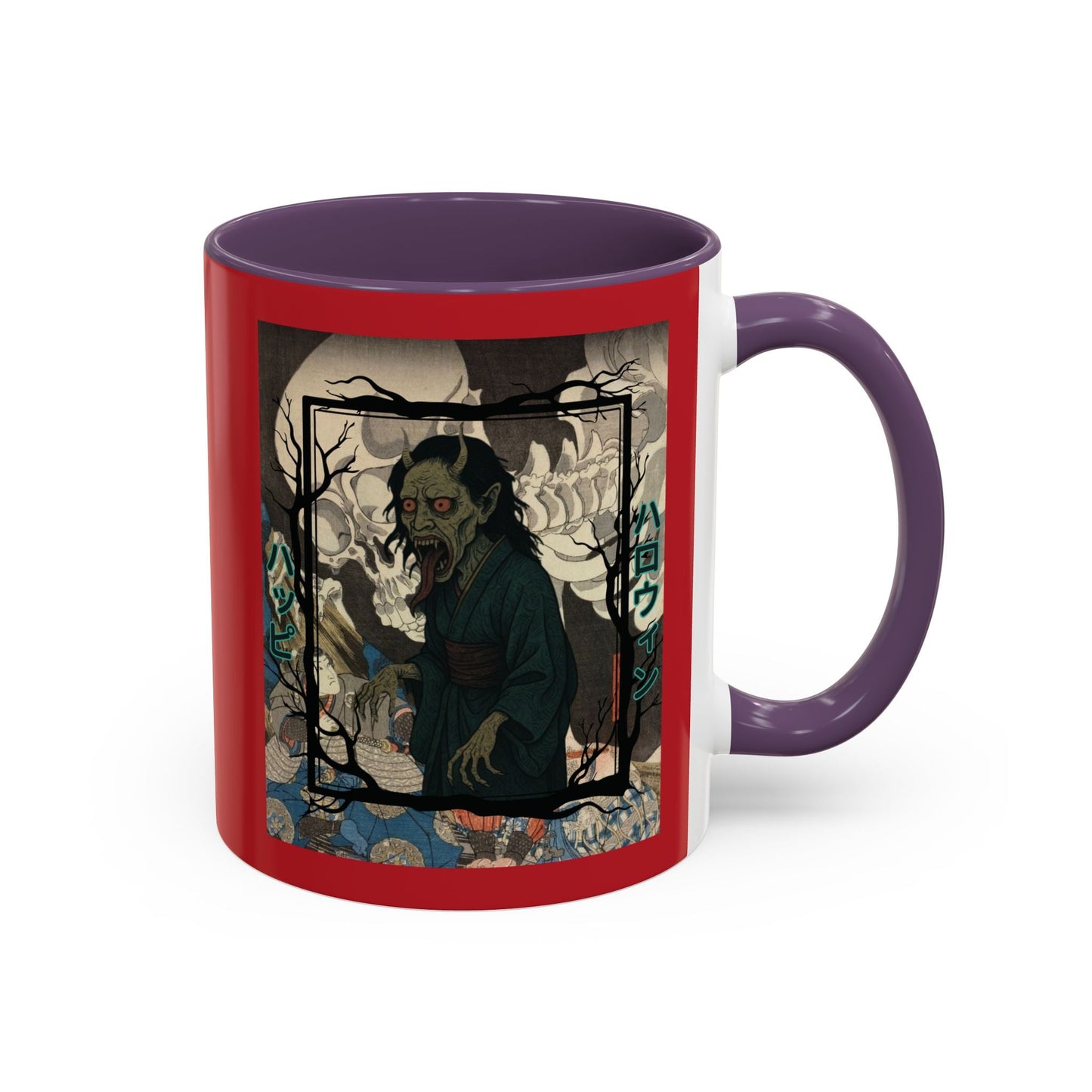 Yōkai Happy Halloween Red Accent Mug by cypherpunkgear.com – cypherpunkgear.com | Cypherpunk Merch