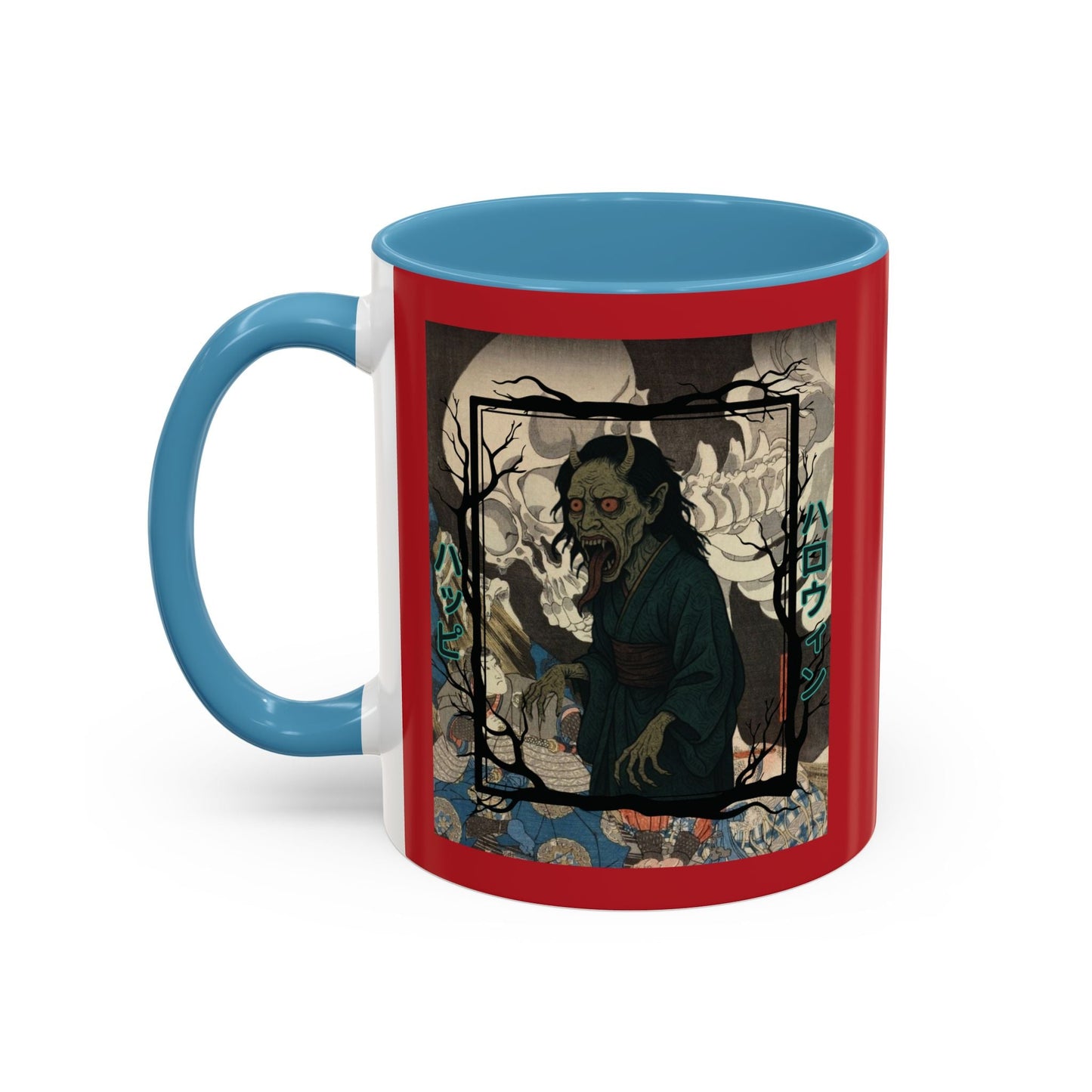Yōkai Happy Halloween Red Accent Mug by cypherpunkgear.com – cypherpunkgear.com | Cypherpunk Merch