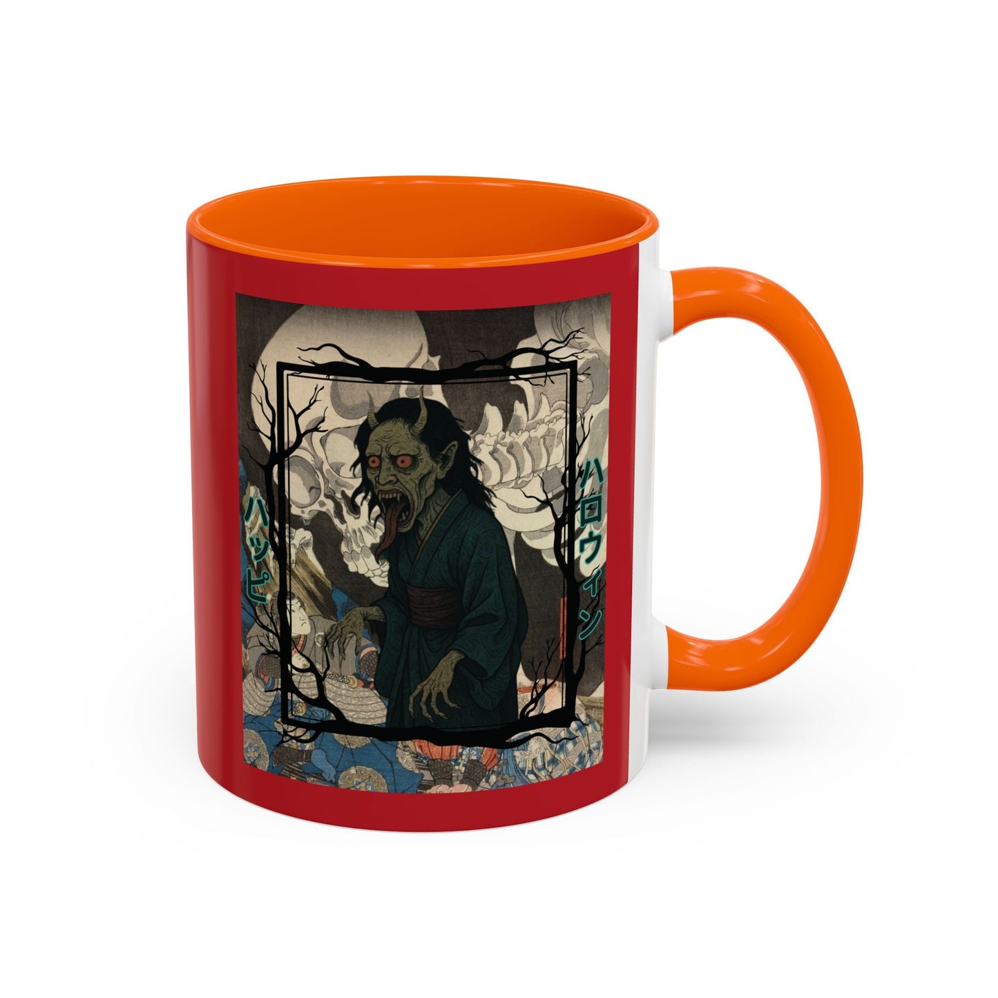 Yōkai Happy Halloween Red Accent Mug by cypherpunkgear.com – cypherpunkgear.com | Cypherpunk Merch