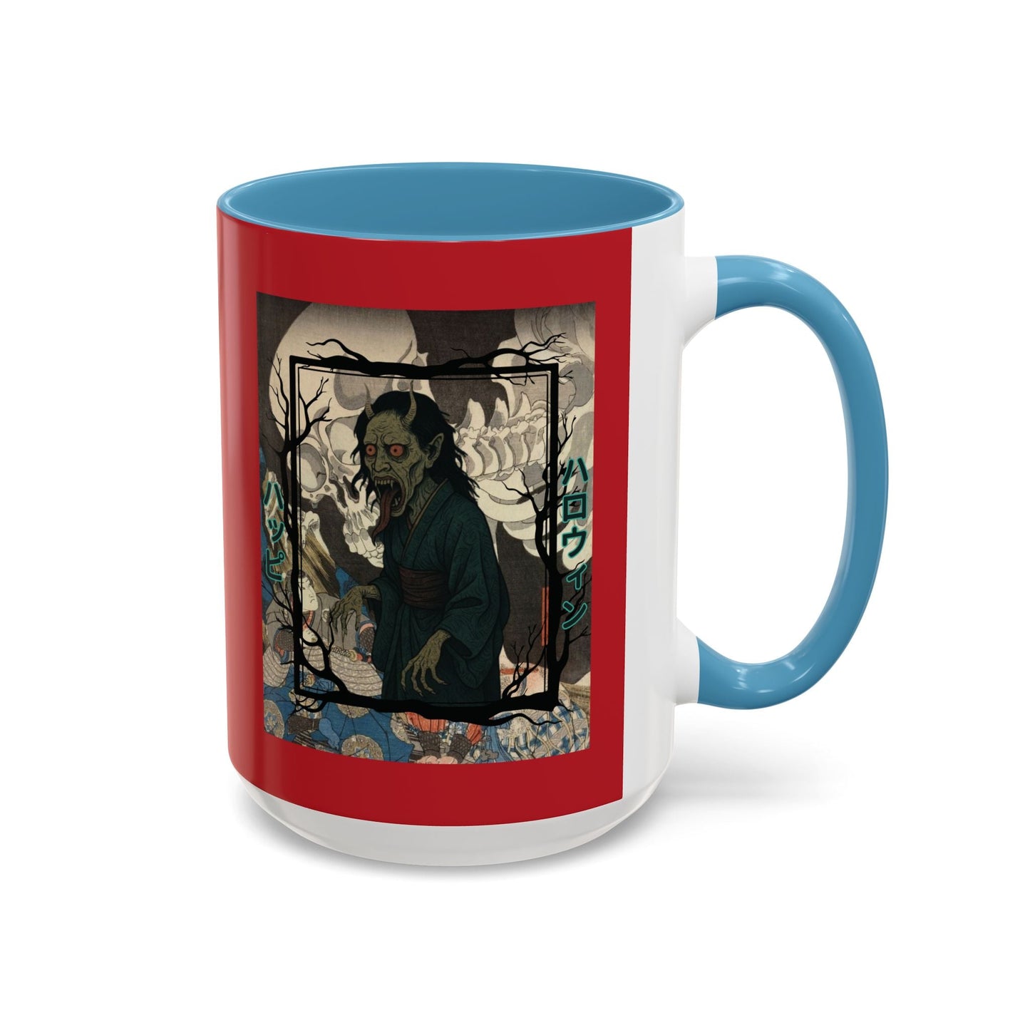 Yōkai Happy Halloween Red Accent Mug by cypherpunkgear.com – cypherpunkgear.com | Cypherpunk Merch