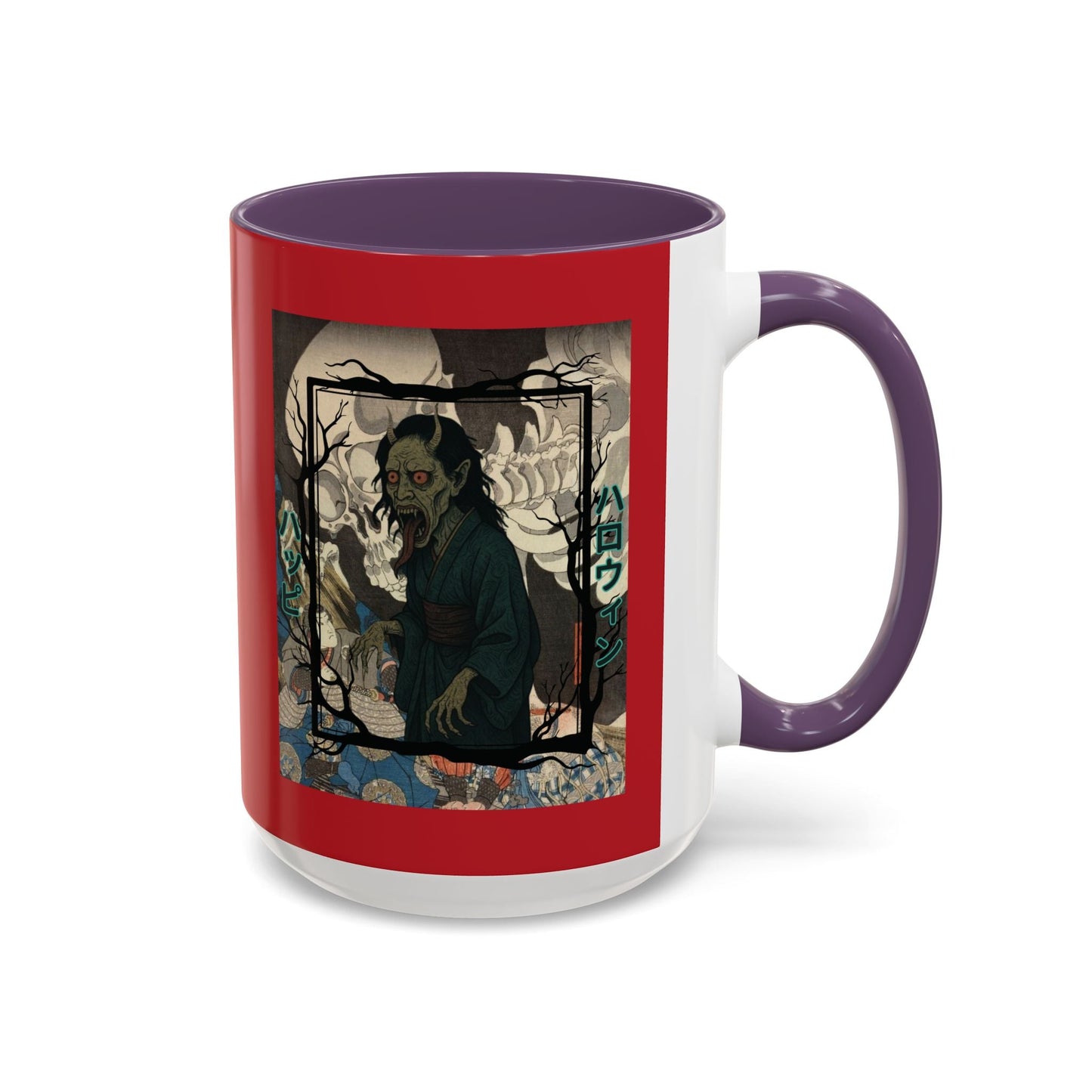 Yōkai Happy Halloween Red Accent Mug by cypherpunkgear.com – cypherpunkgear.com | Cypherpunk Merch