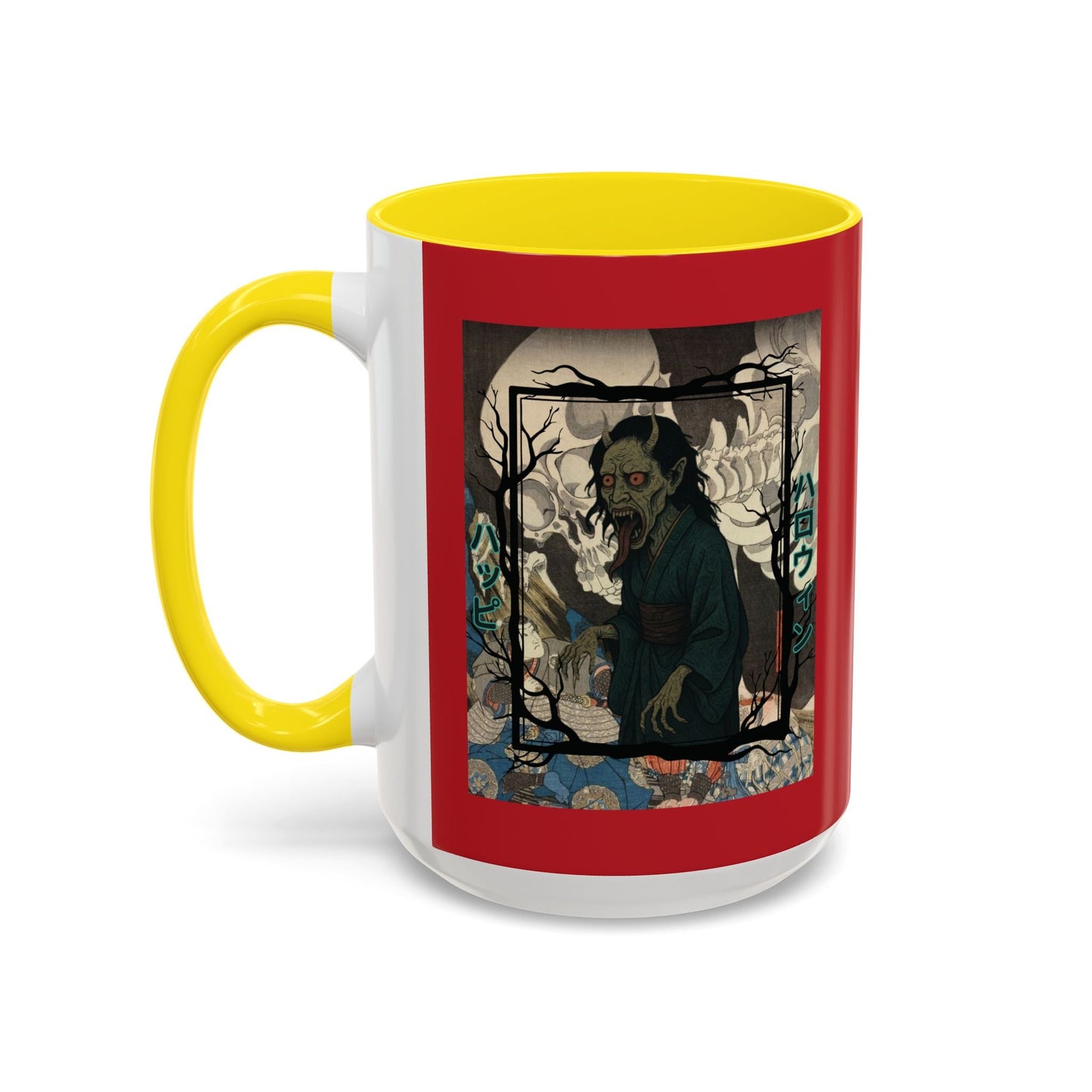 Yōkai Happy Halloween Red Accent Mug by cypherpunkgear.com – cypherpunkgear.com | Cypherpunk Merch