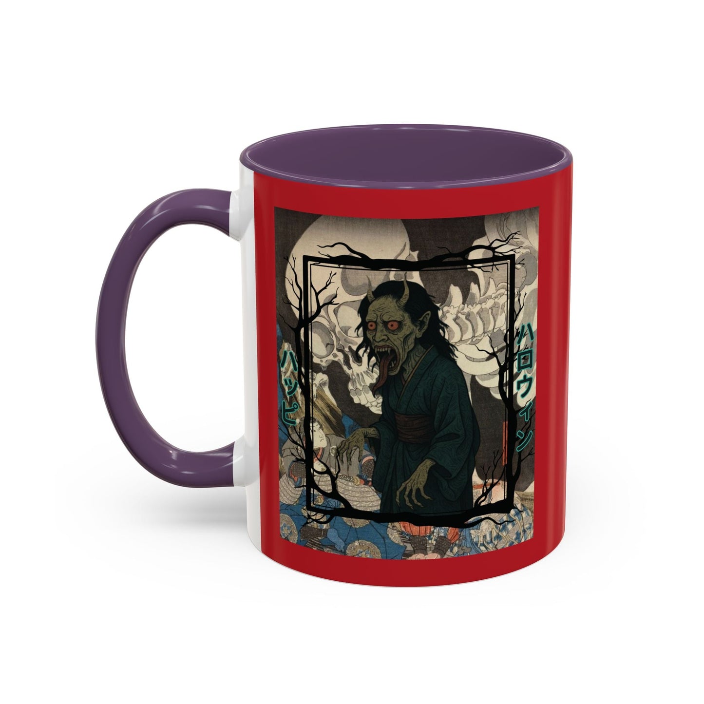 Yōkai Happy Halloween Red Accent Mug by cypherpunkgear.com – cypherpunkgear.com | Cypherpunk Merch