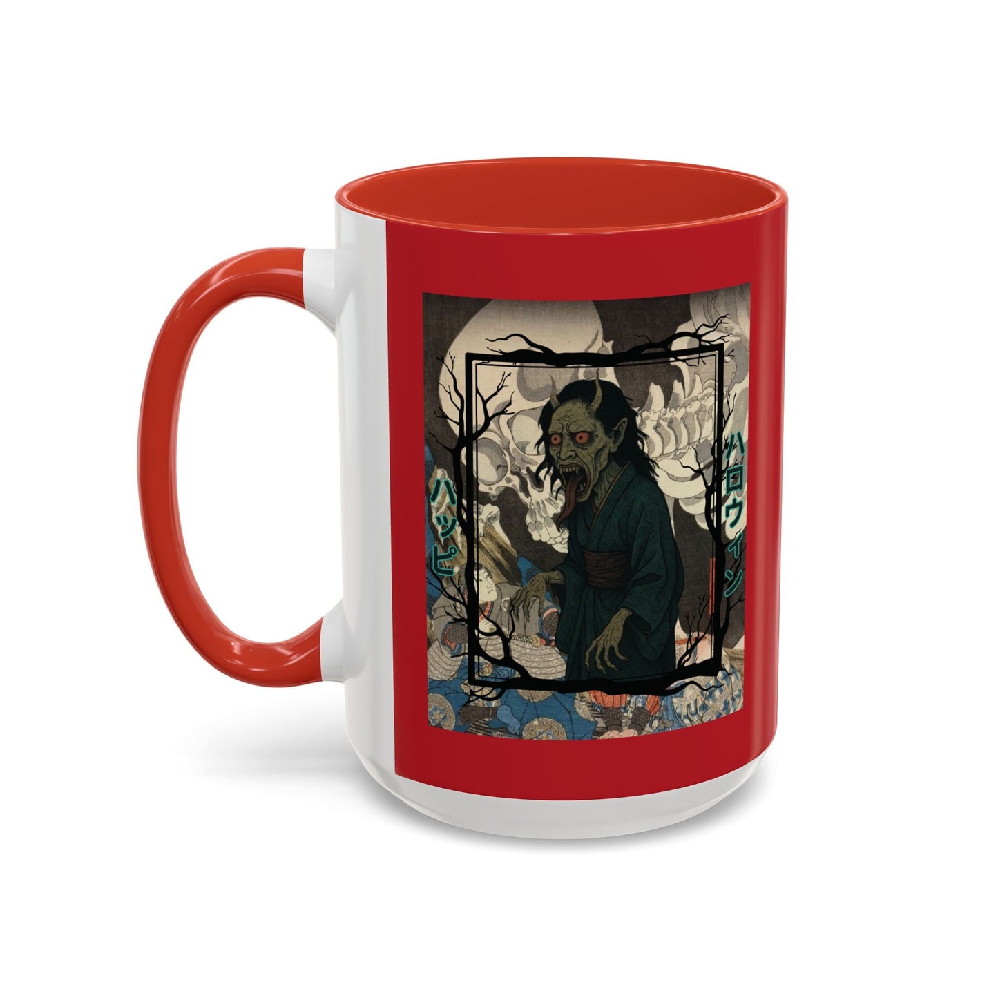 Yōkai Happy Halloween Red Accent Mug by cypherpunkgear.com – cypherpunkgear.com | Cypherpunk Merch